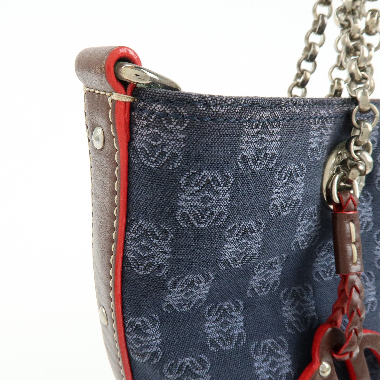 LOEWE Repeat Anagram Canvas Leather Shoulder Bag Blue Brown