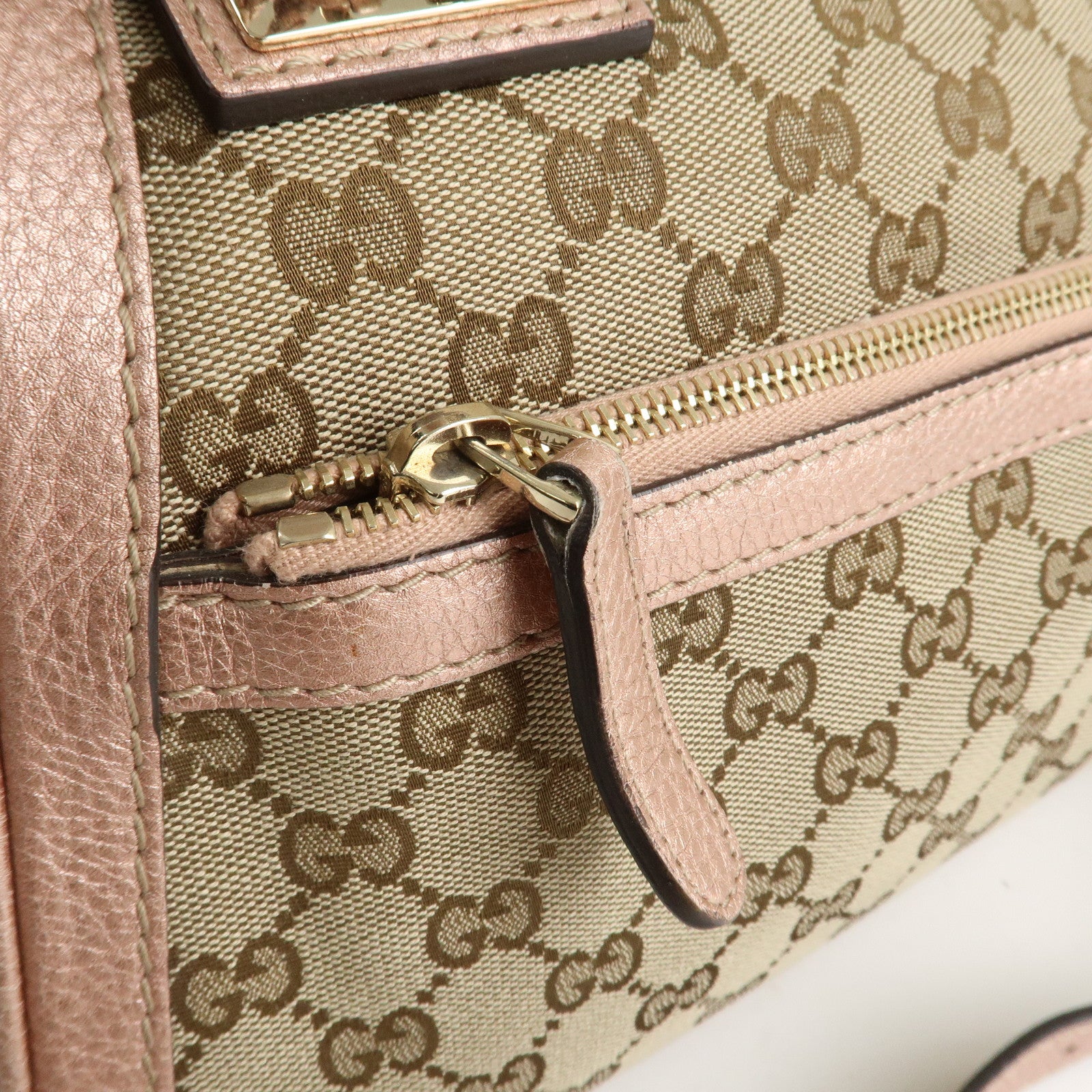 GUCCI Bamboo GG Canvas Leather 2Way Shoulder Bag Beige Pink 282300 Used