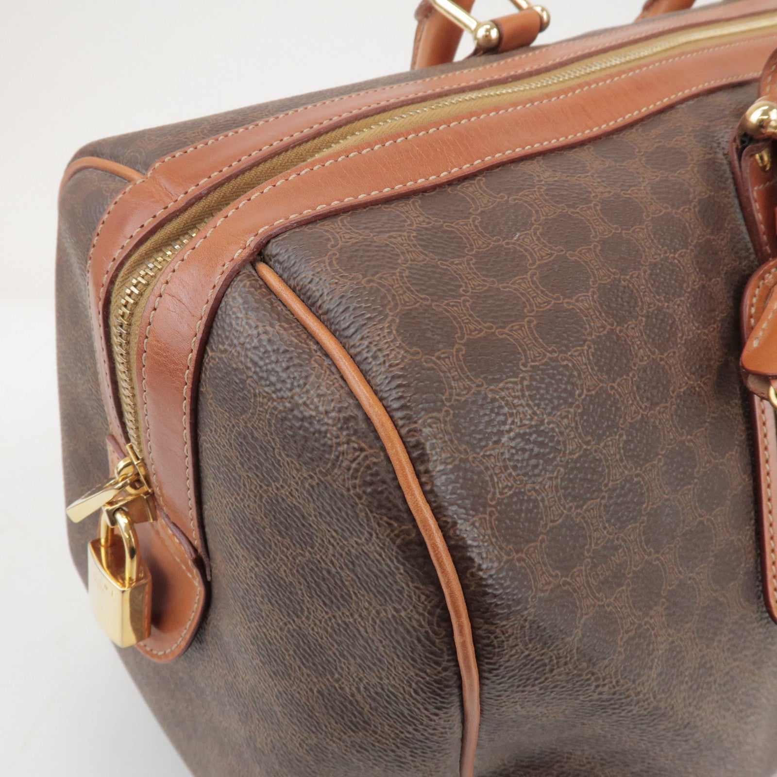 CELINE Macadam PVC Leather 2Way Boston Bag Hand Shoulder Bag Brown