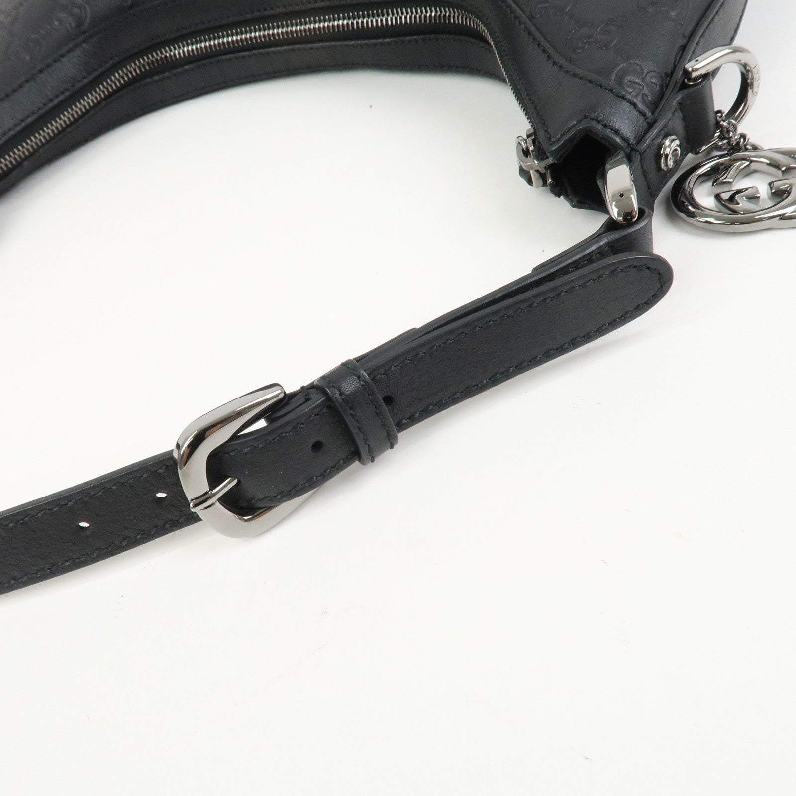 GUCCI Guccissima Interlocking G Leather Shoulder Bag Hand Bag Black