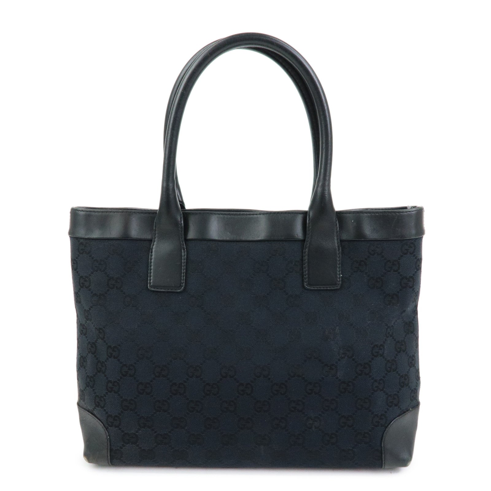 GUCCI GG Canvas Leather Tote Bag Shoulder Bag Black 002.1119