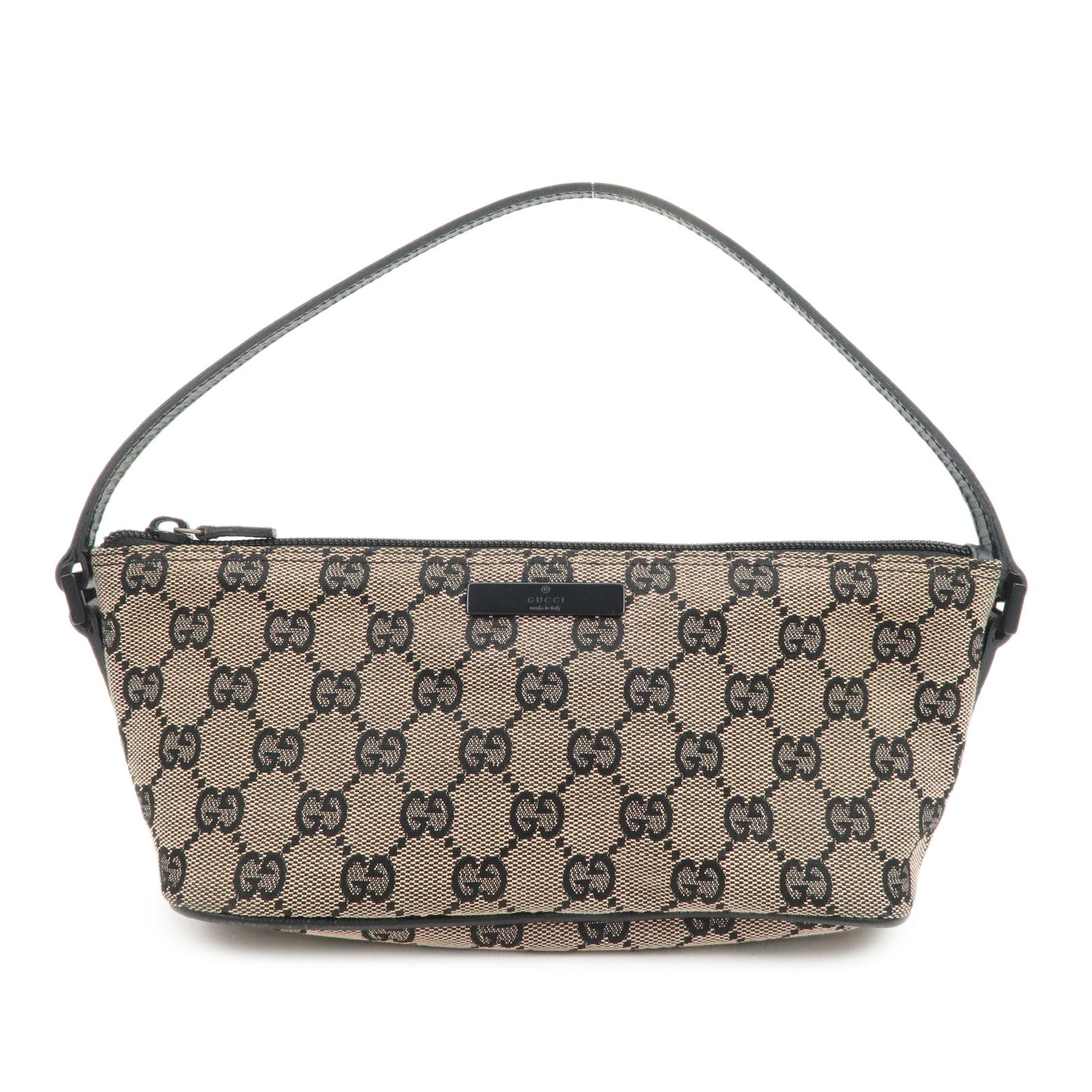 GUCCI Boat Bag GG Canvas Leather Hand Bag Beige Black 07198