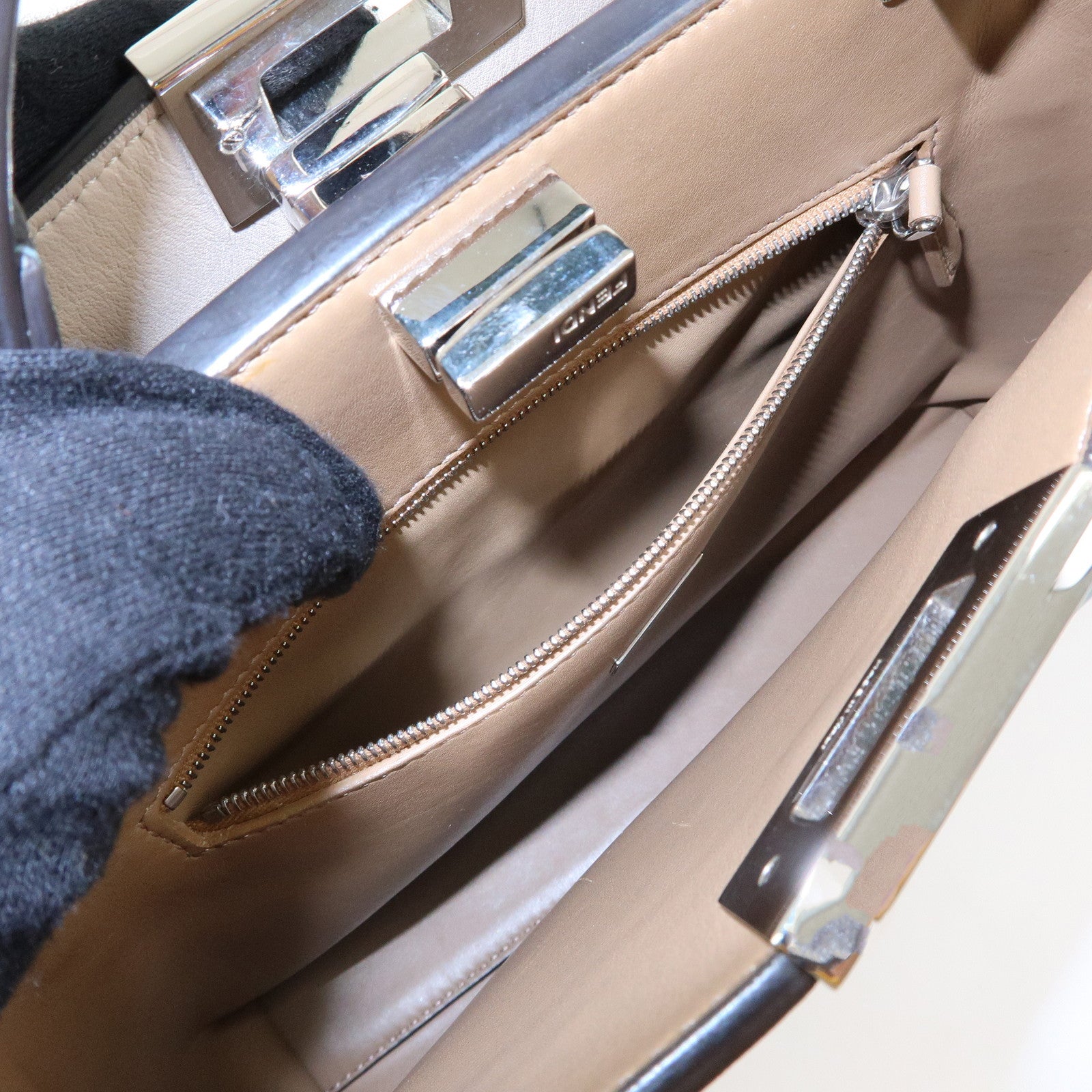 FENDI Peekaboo Iconic Essentially Leather 2Way Hand Bag Blue 8BN302