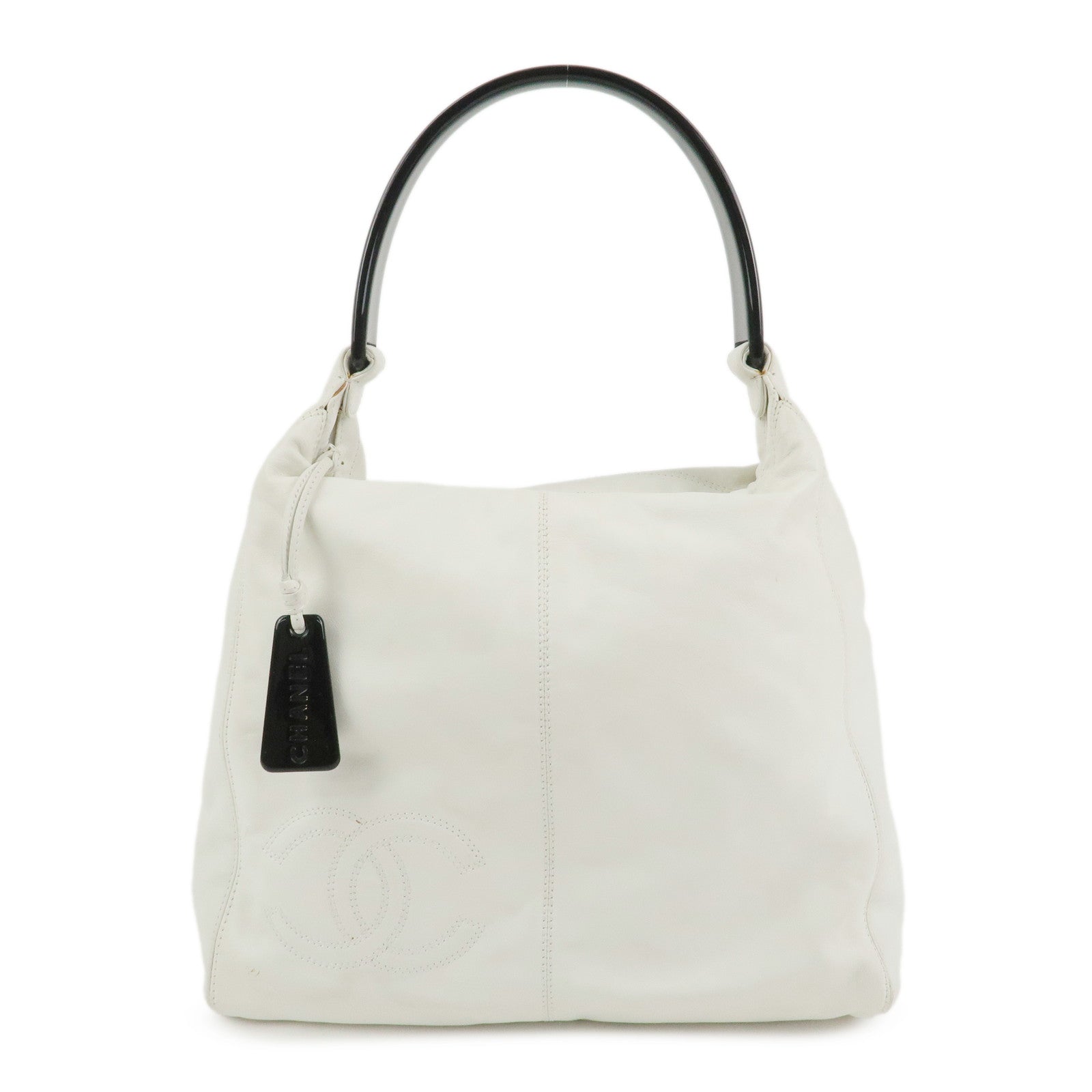 CHANEL Lamb skin Plastic Shoulder Bag Hand Bag White Black
