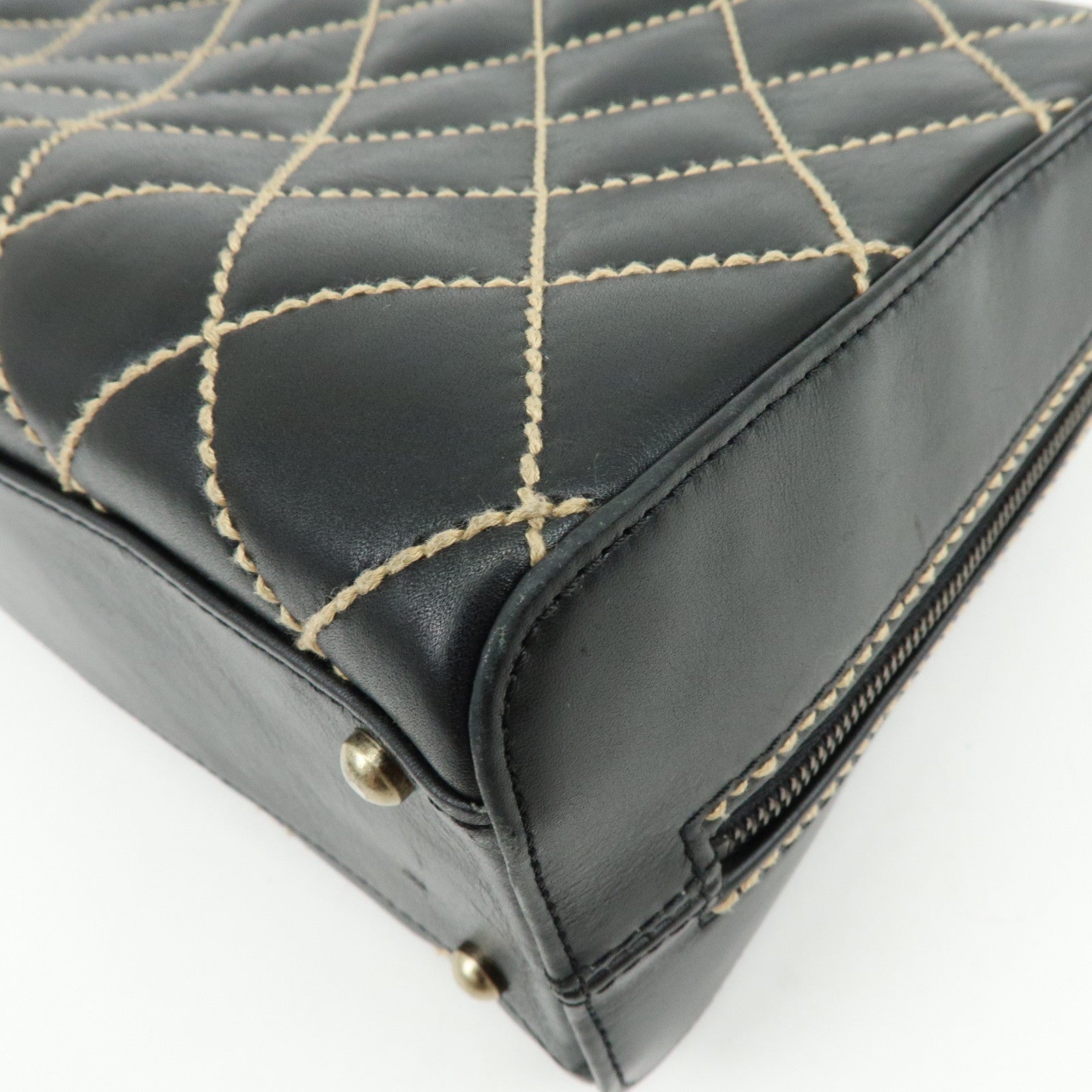 CHANEL Wild Stitch COCO Mark Calf Leather Hand Bag Tote Bag Black