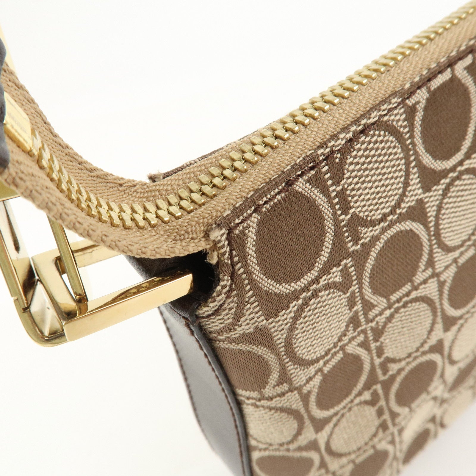 Ferragamo Gancini Canvas Leather Shoulder Bag Hand Bag Brown