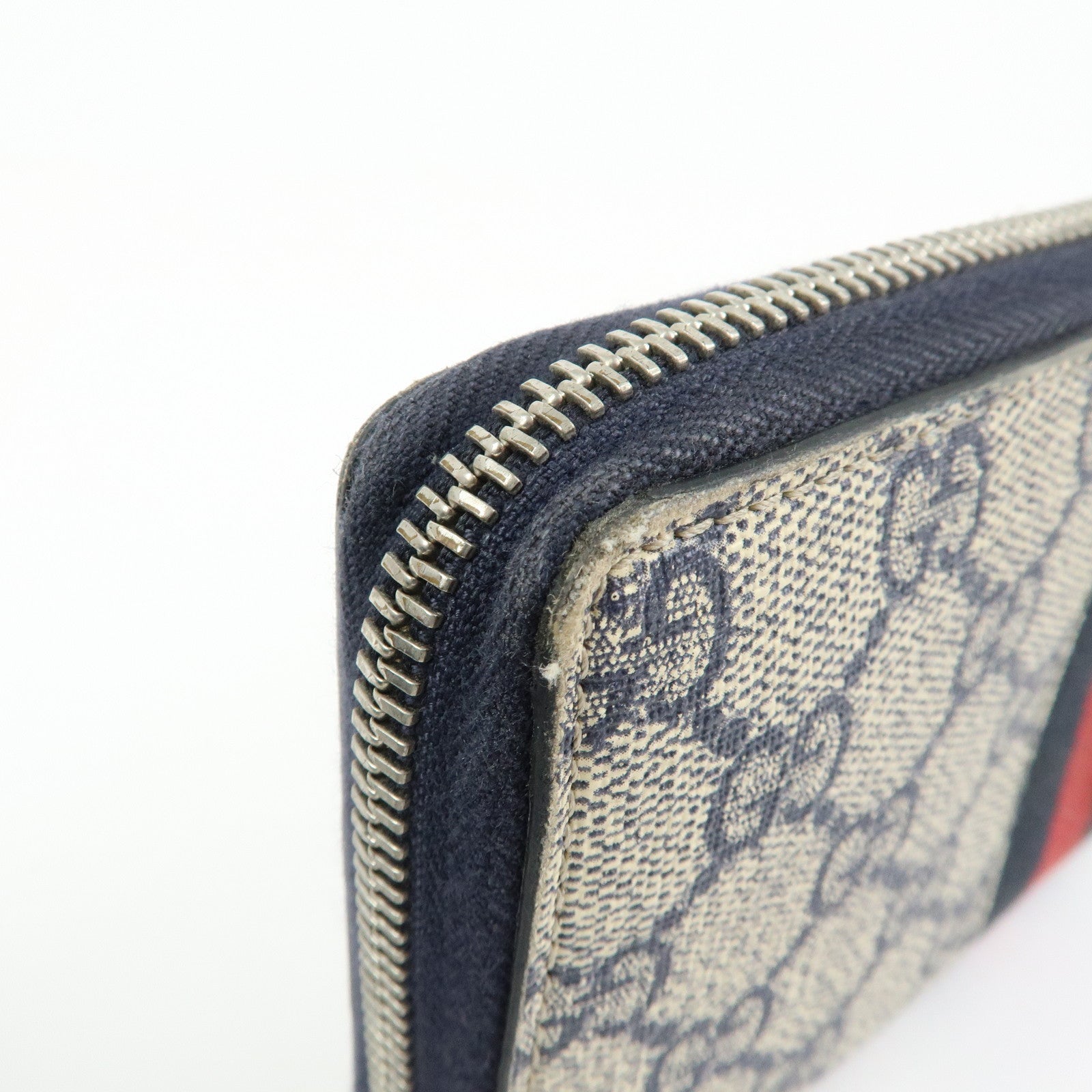 GUCCI Sherry GG Supreme Web Stripe Long Wallet Beige Navy 408831