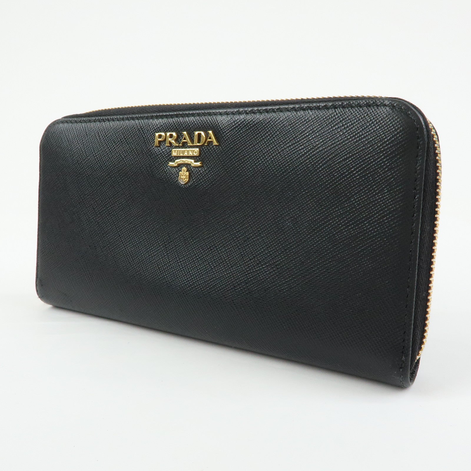 PRADA Logo Saffiano Leather Round Zippy Long Wallet Black 1ML506