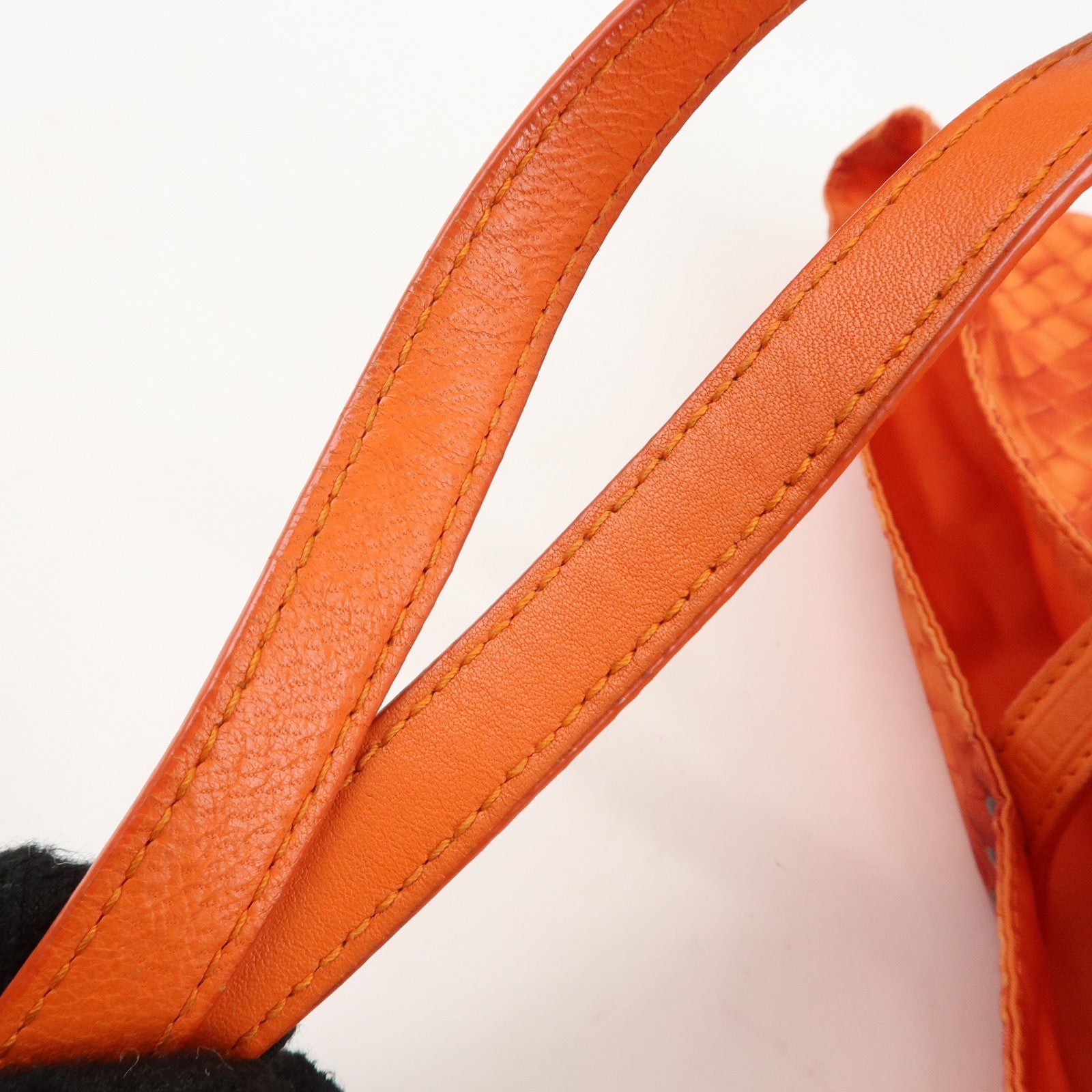 BOTTEGA VENETA Intrecciato Lujon Nylon Leather Tote Bag Orange Used