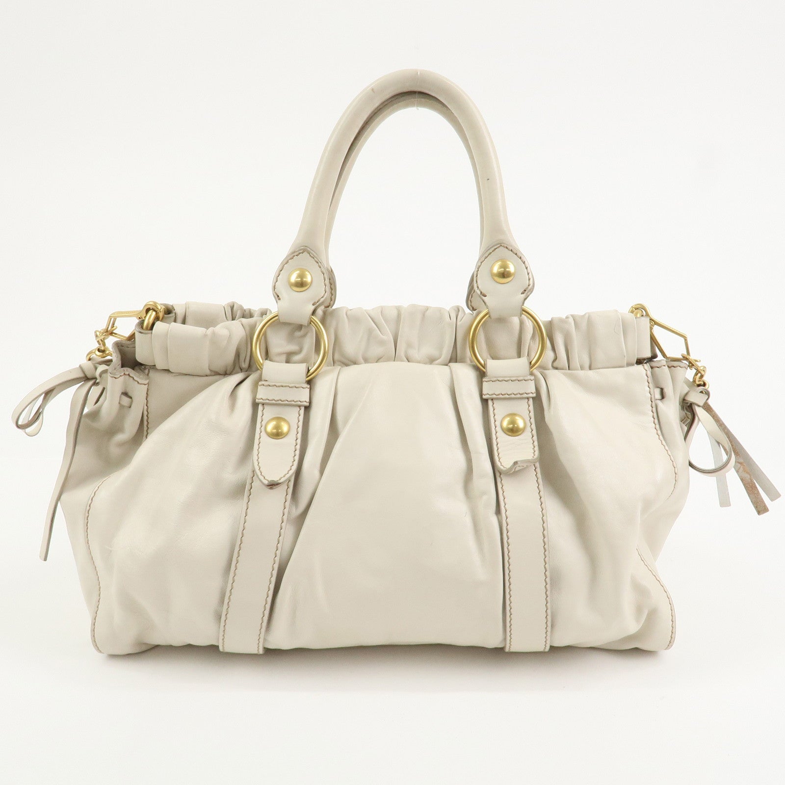 MIU MIU Logo Leather 2Way Bag Shoulder Bag Hand Bag Ivory RT0383