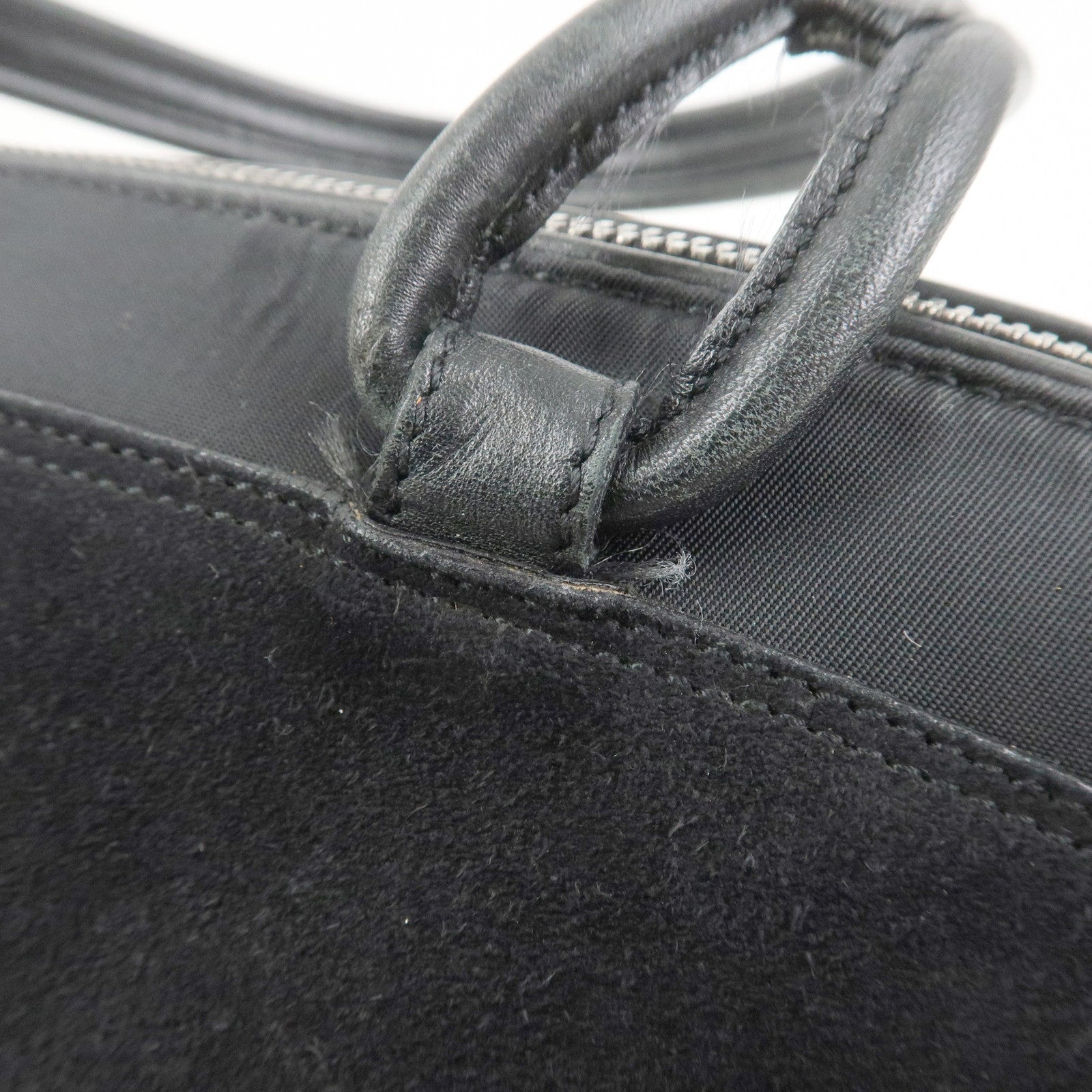 Ferragamo Gancini Suede Nylon Leather Shoulder Bag Hand Bag Black