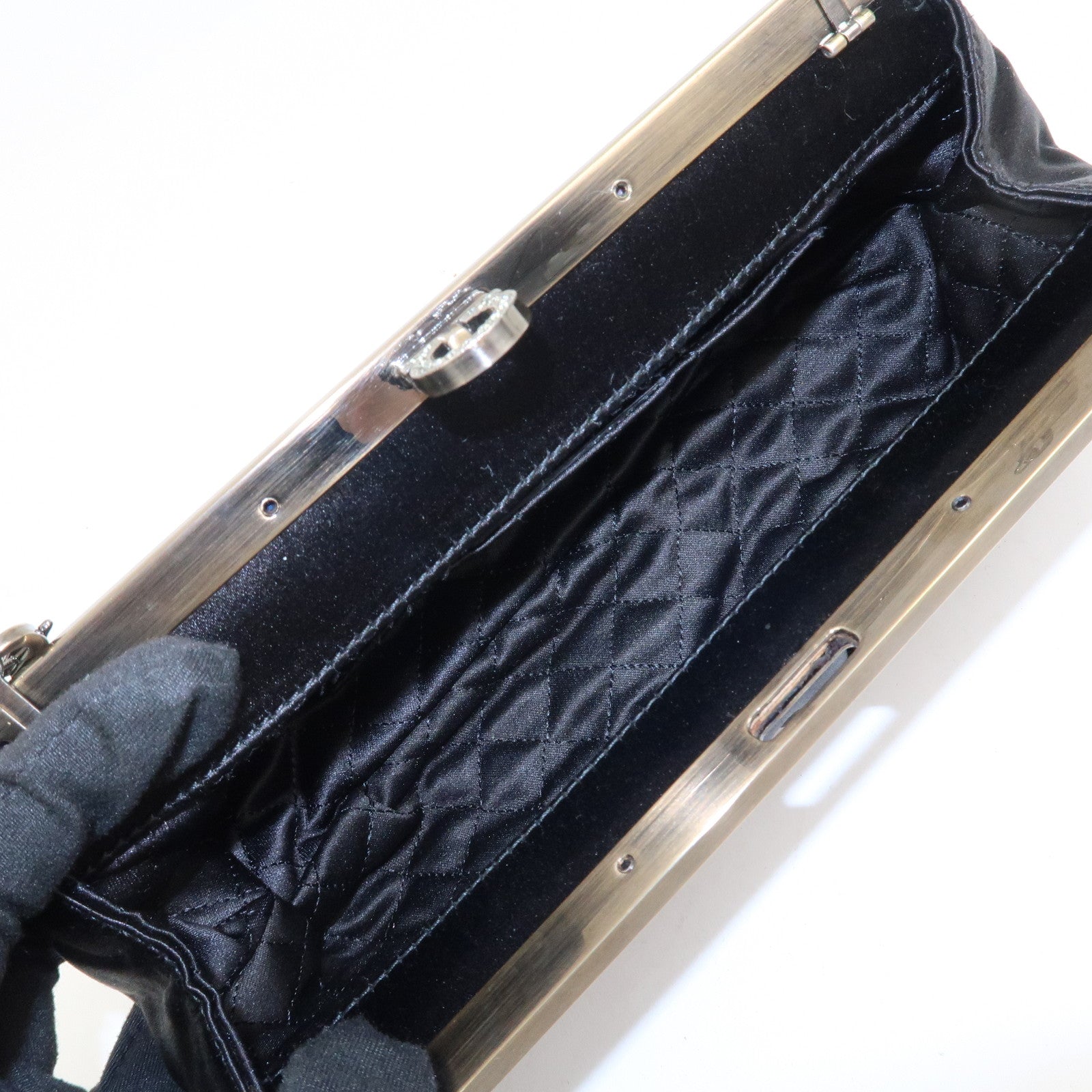 Ferragamo Gancini Satin Chain 2Way Bag Clutch Bag Black