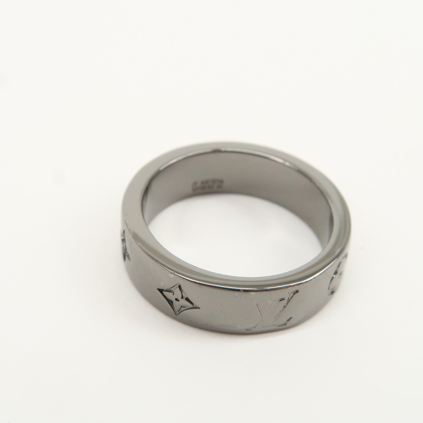 Louis Vuitton Monogram Mosaic Thin Ring Metal M Black Silver M1181