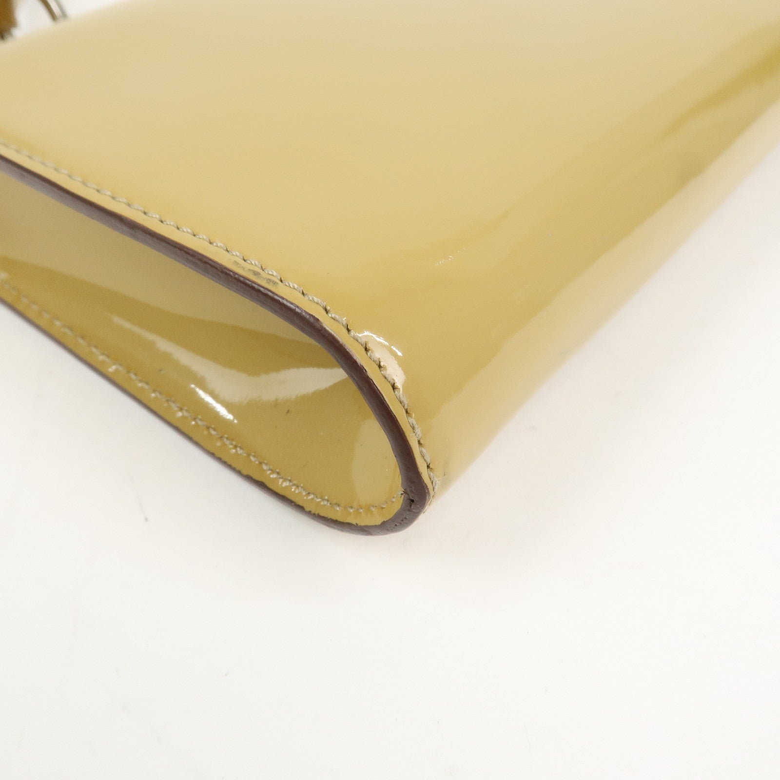 Ferragamo Gancini Patent Leather Chain Shoulder Bag Hand Bag Beige