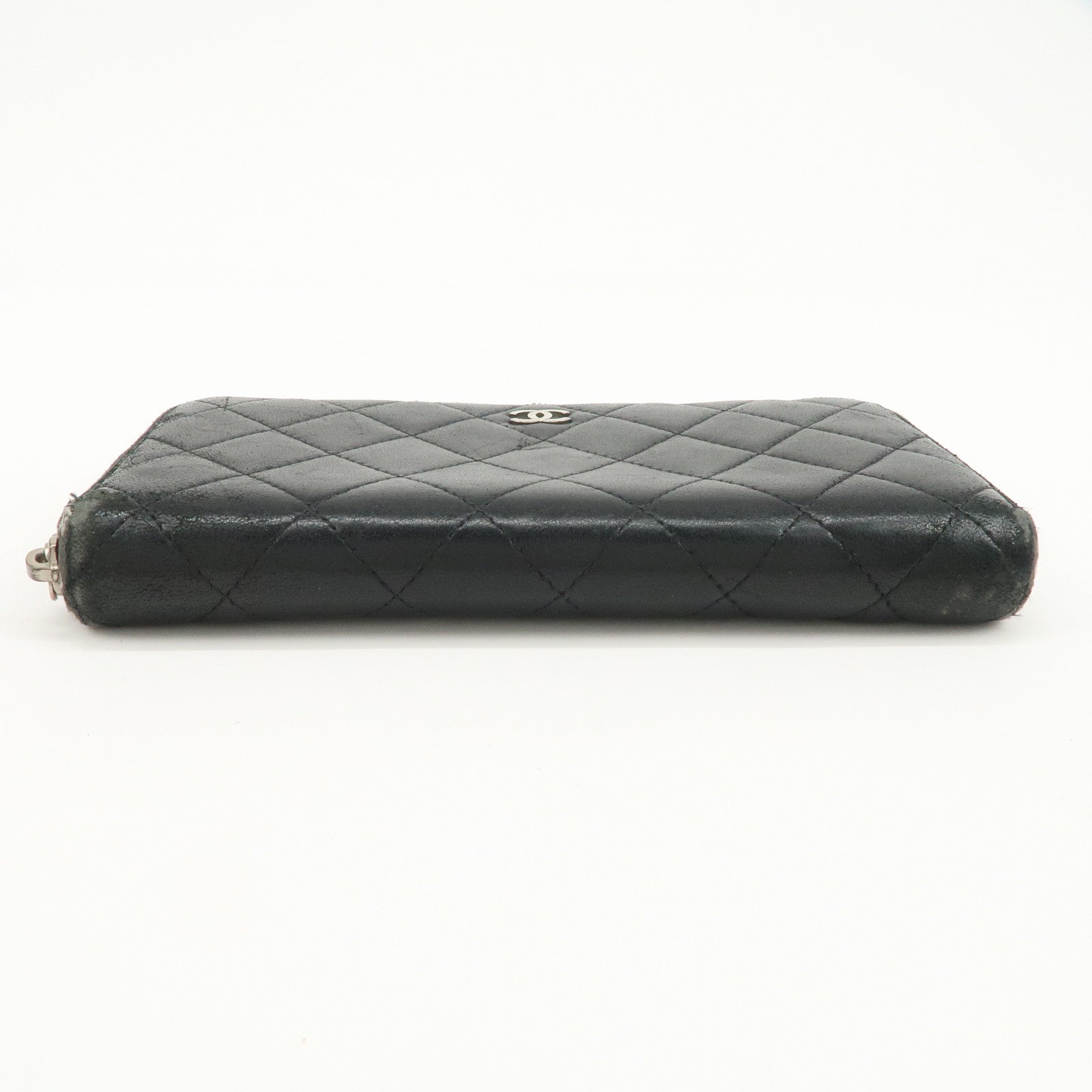 CHANEL Matelasse Lamb Skin Round Zippy Long Wallet Black A50097