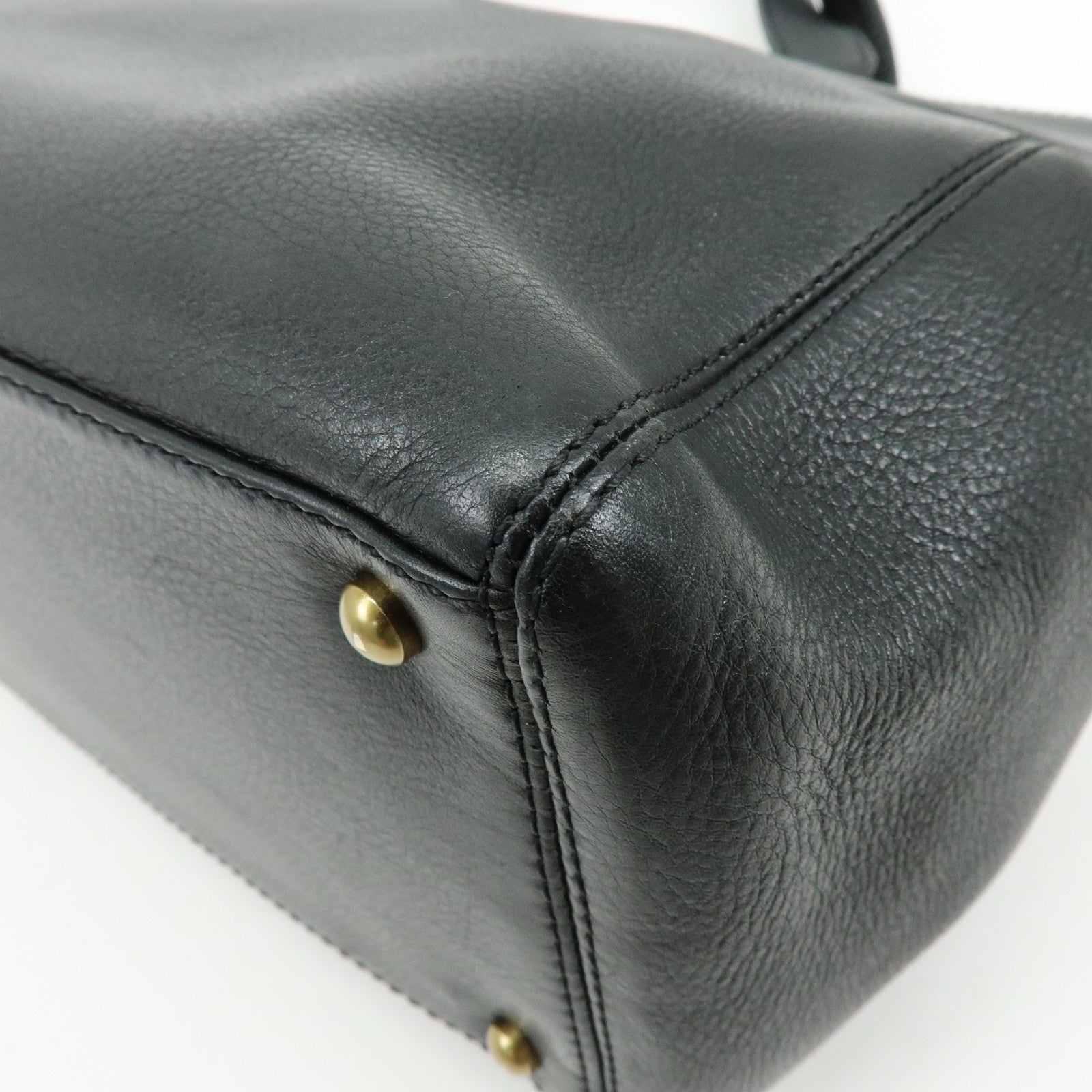 CHANEL Calf Leather 2Way Bag Shoulder Bag Tote Bag Black Gold