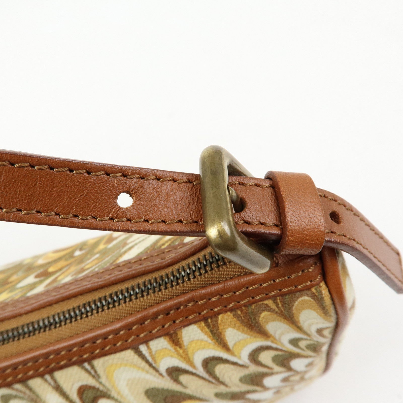 CELINE Canvas Leather Mini Hand Bag Brown Beige