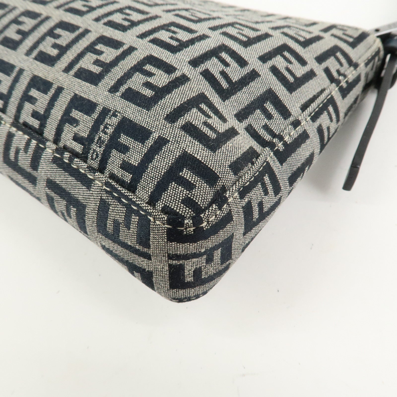 FENDI Zucchino Canvas Leather Shoulder Bag Hand Bag Navy 8BR042