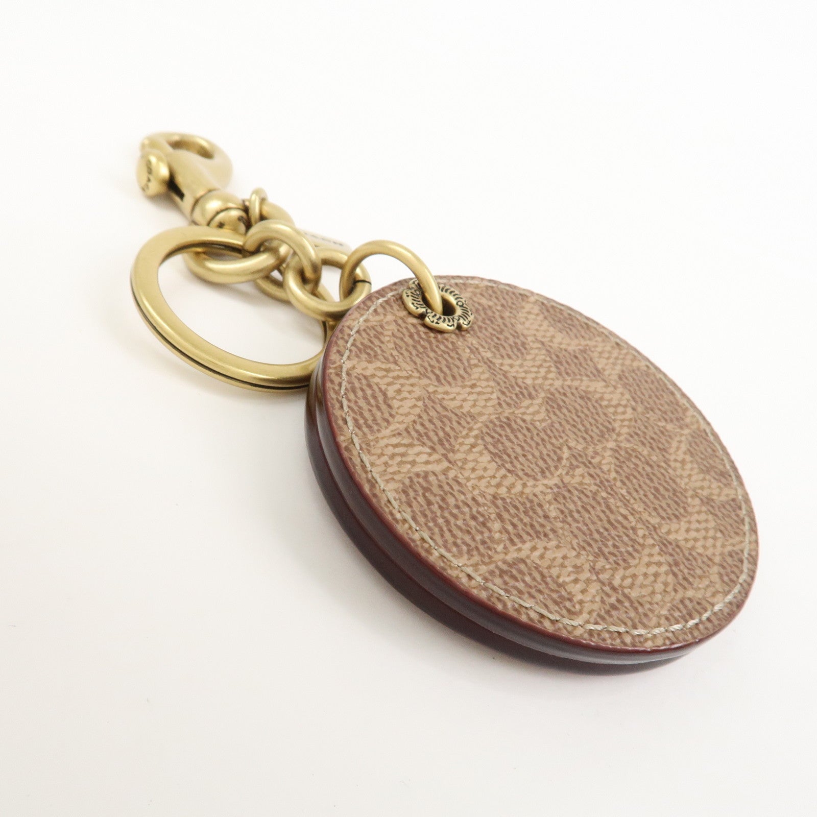 COACH Signature Logo Leather Key Chain Key Charm Brown