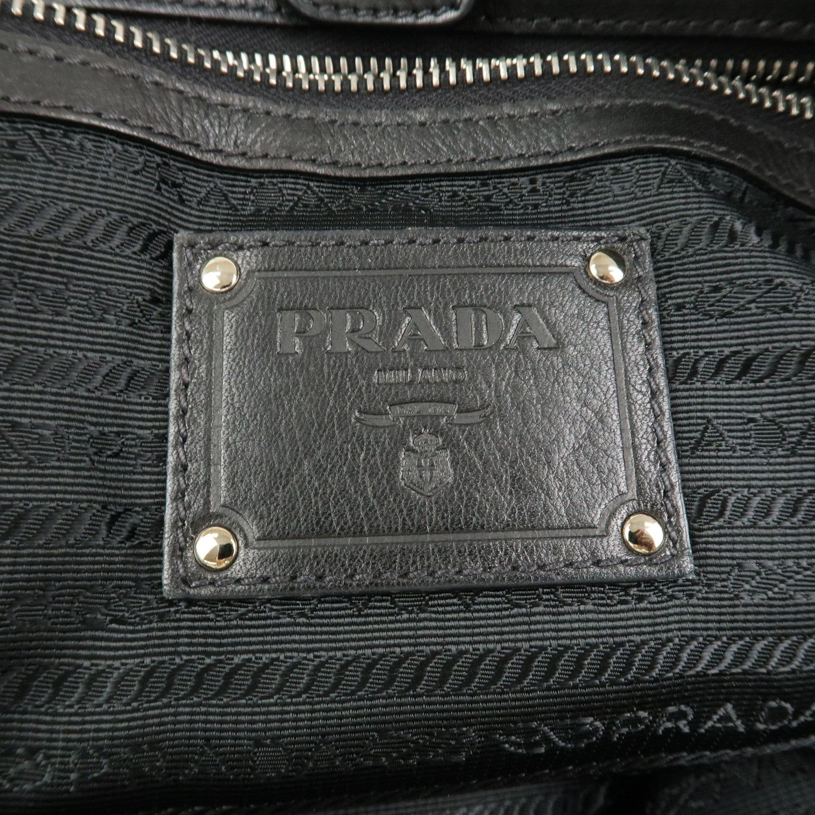 PRADA Logo Leather Shoulder Bag Hand Bag Black BR3974