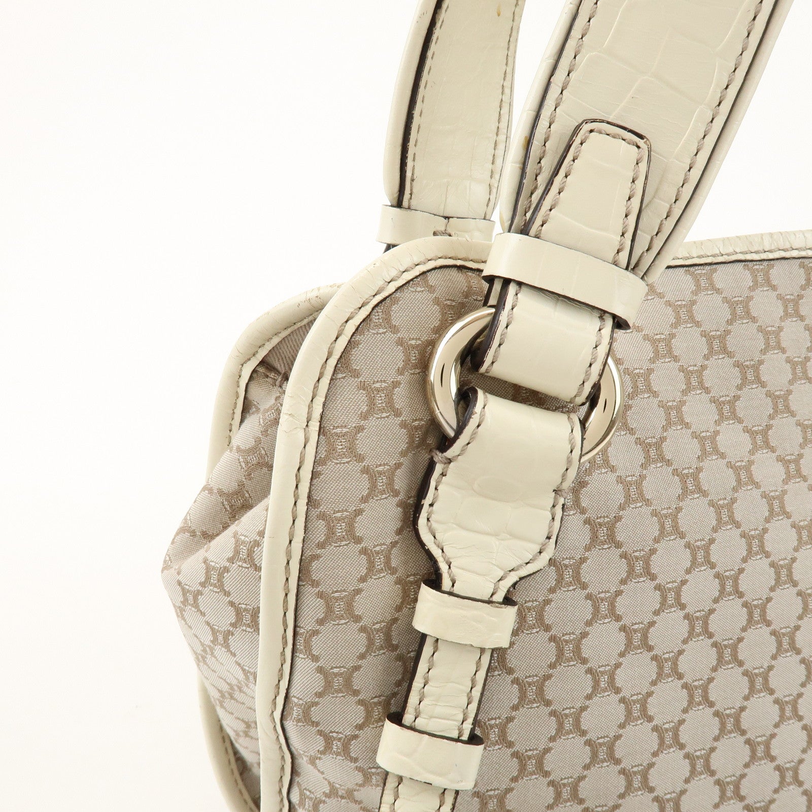 CELINE Macadam Bittersweet Canvas Leather Shoulder Bag Beige Ivory