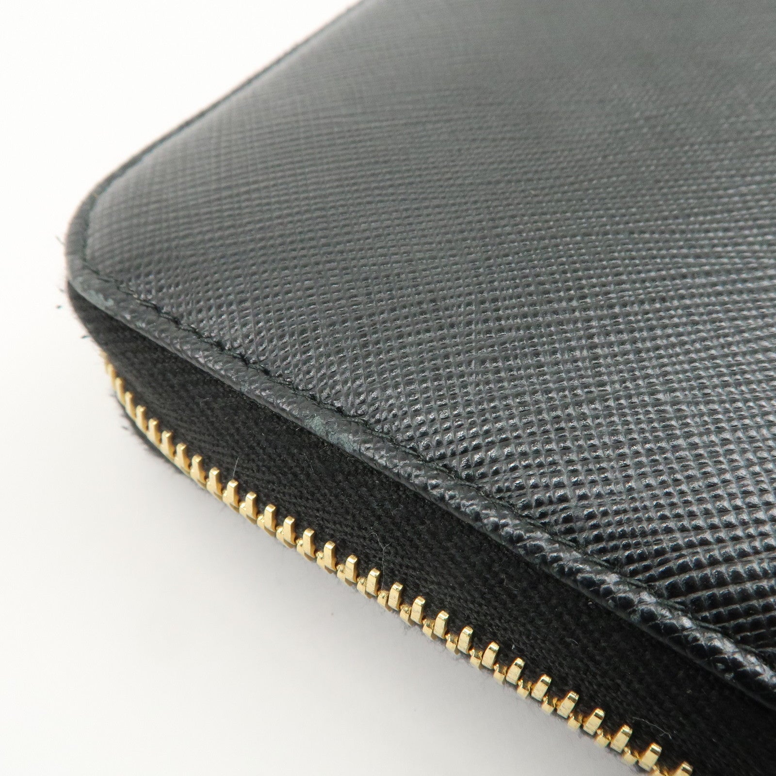 PRADA Logo Saffiano Leather Round Zippy Long Wallet Black