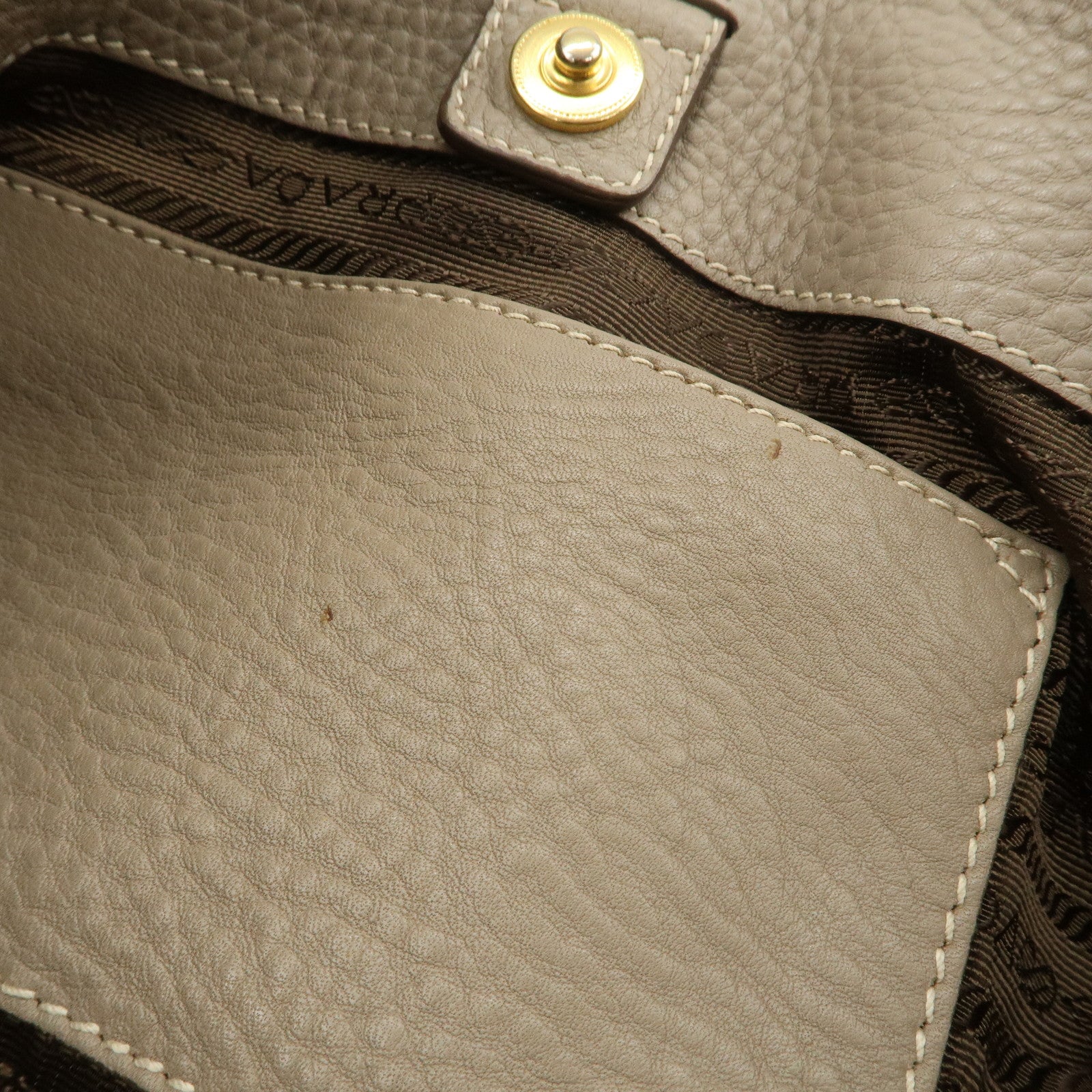 PRADA Logo Leather 2Way Bag Hand Bag Tote Bag Beige BR4393