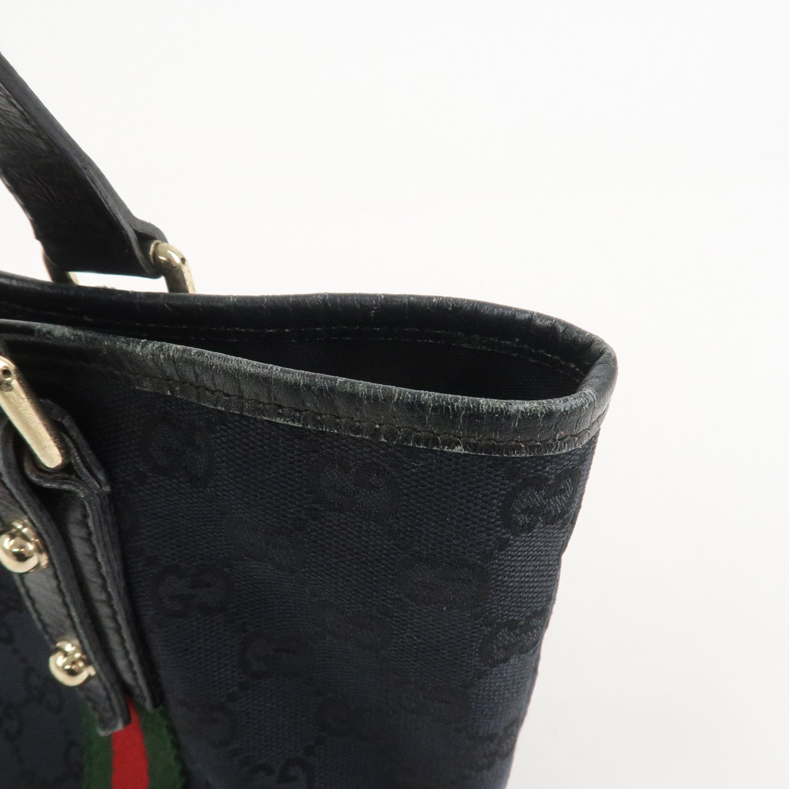 GUCCI Sherry GG Canvas Leathe Tote Bag Hand Bag Black