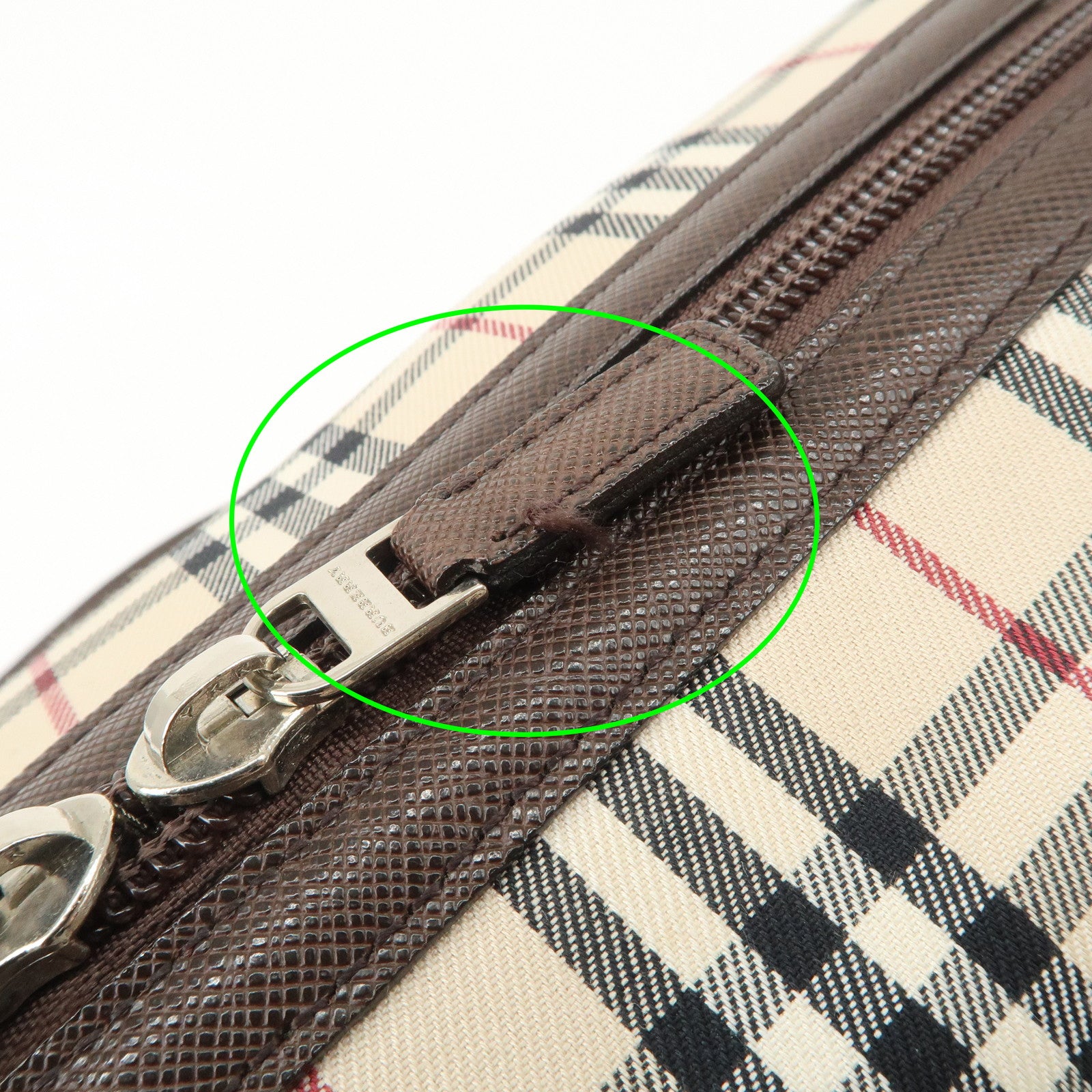 BURBERRY Leather Canvas Boston Bag Hand Bag Nova Plaid Brown Used