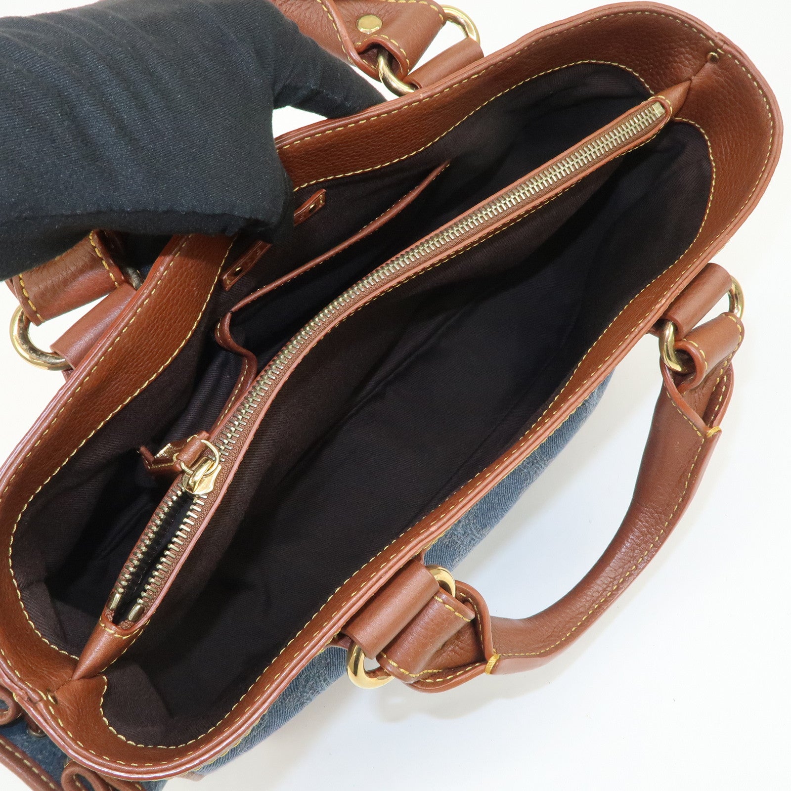 CELINE Macadam Denim Leather Boogie Bag Blue Brown