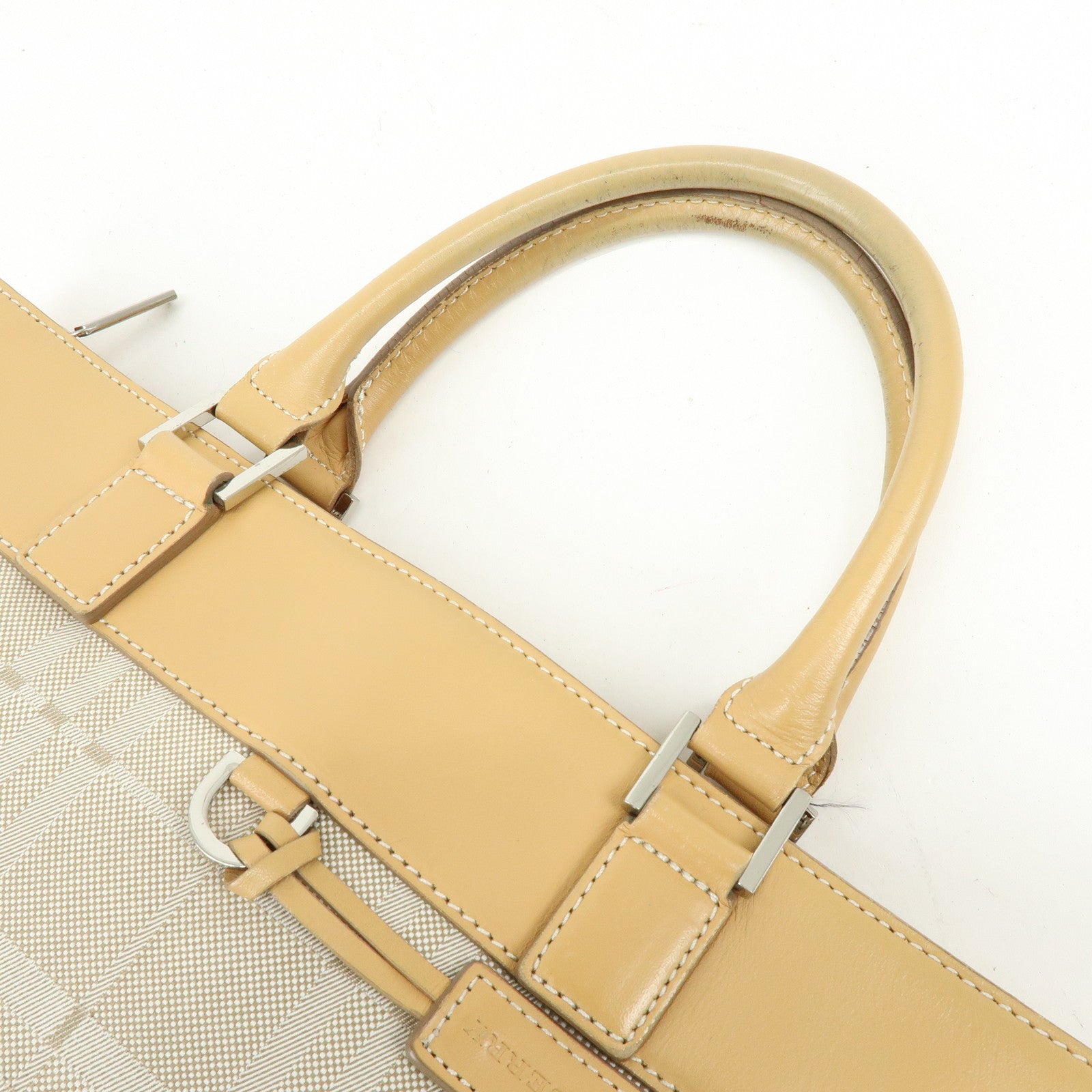 BURBERRY Canvas Leather Hand Bag Tote Bag Beige Light Beige