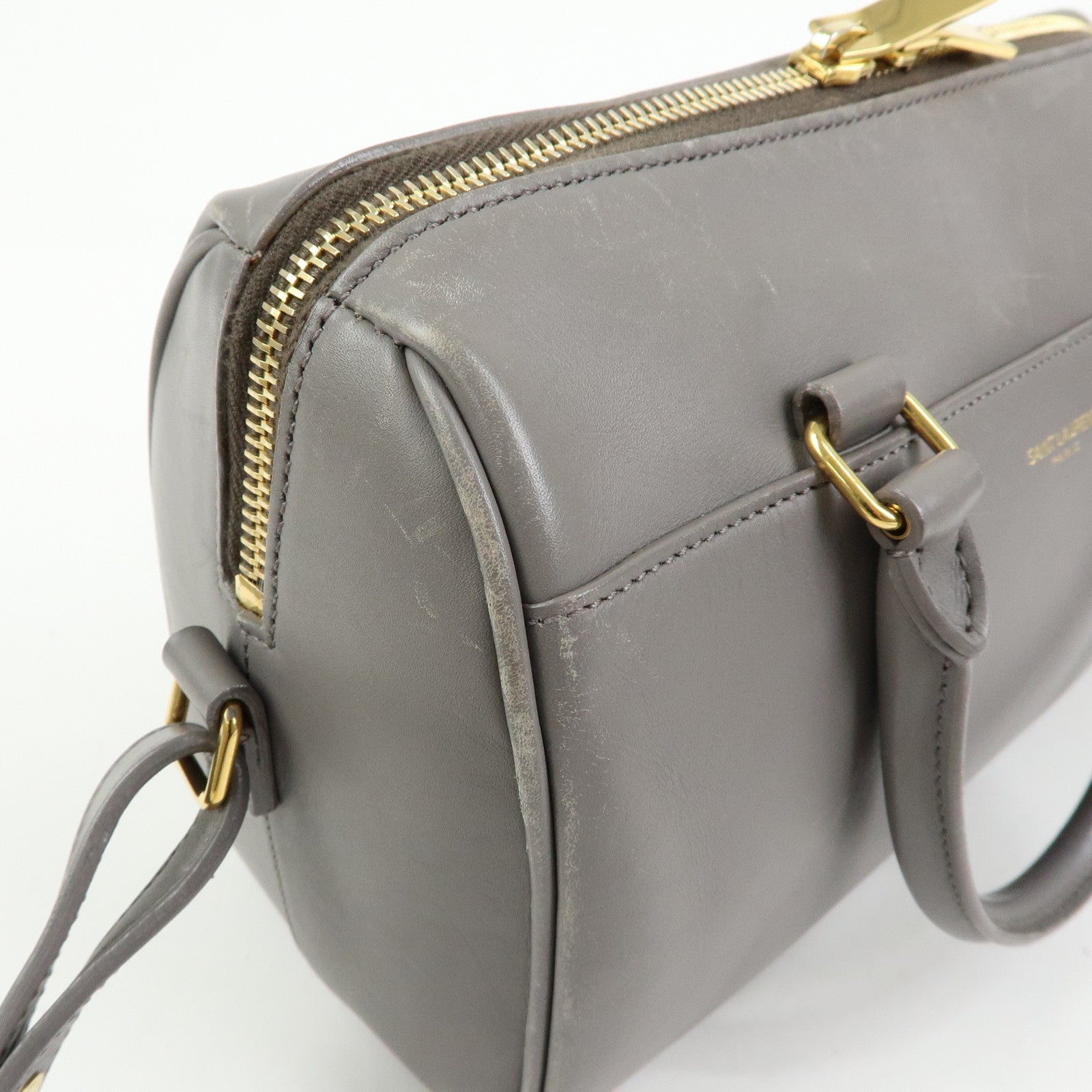 SAINT LAURENT PARIS Baby Duffle Leather 2WAY Hand Bag Gray 330958