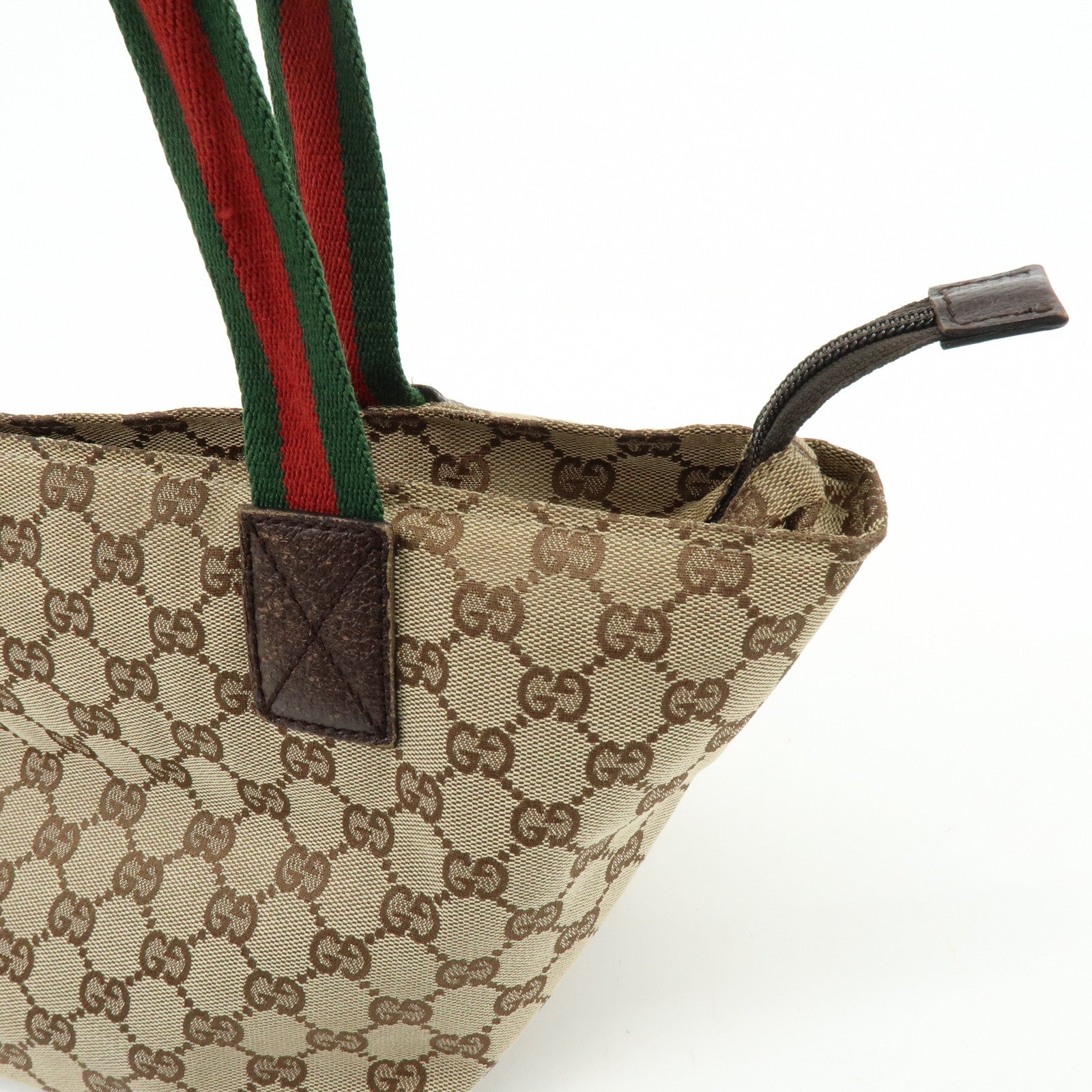 GUCCI Sherry GG Canvas Leather Tote Bag Hand Bag Brown 131228