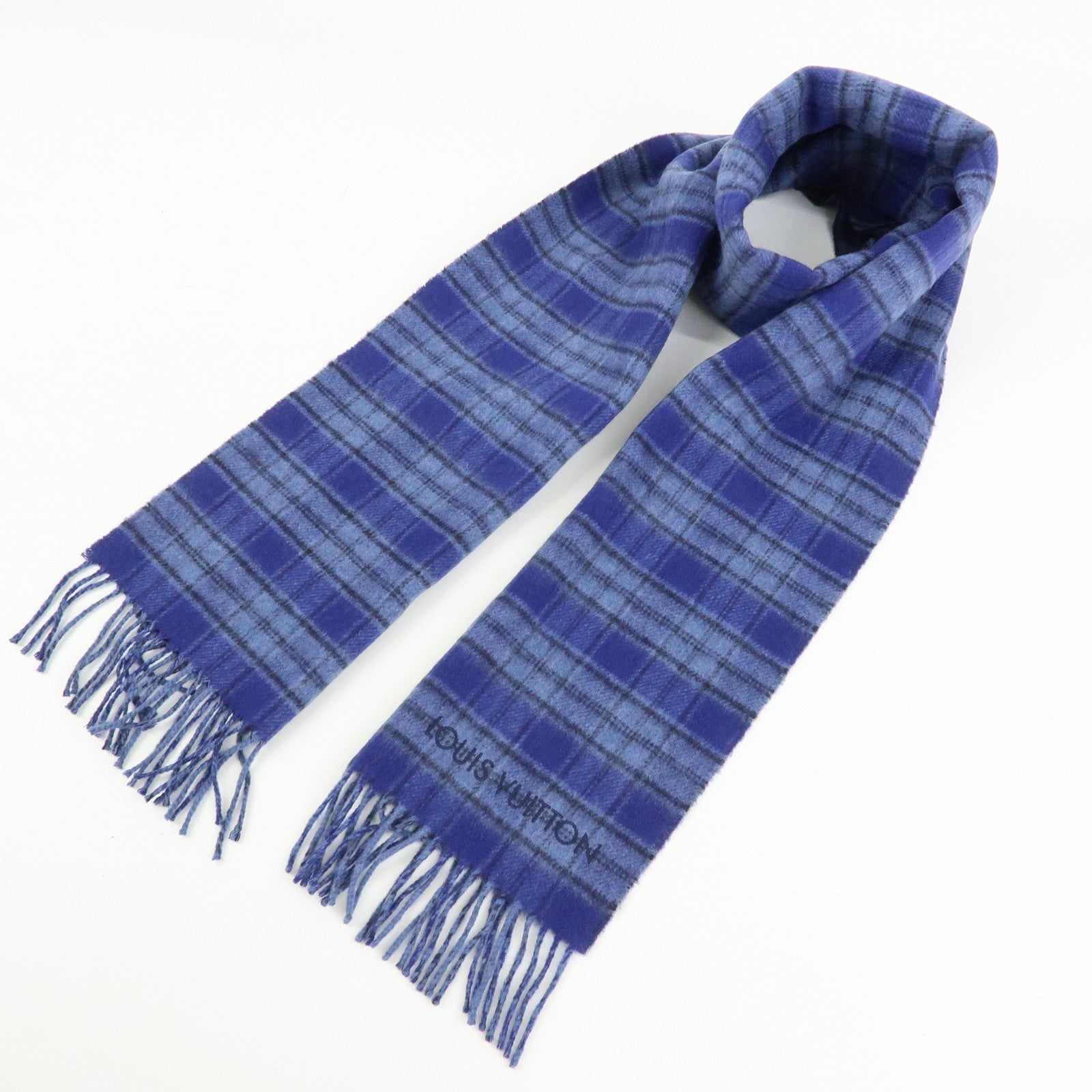 Louis Vuitton Echarpe Damier Tartan Cashmere 100% Scarf Blue M73449