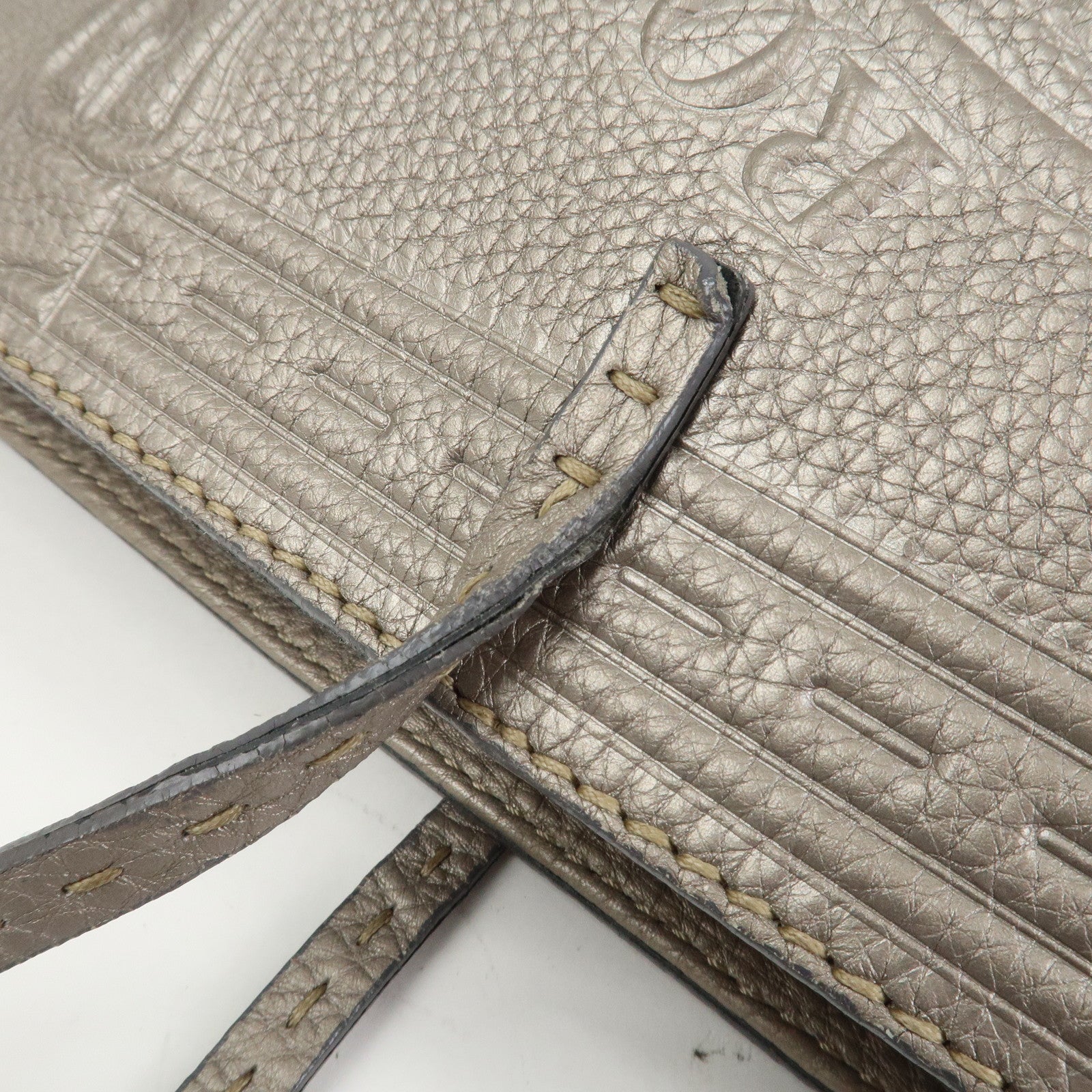 FENDI Seleria Logo Leather Tote Bag Shoulder Bag Gray 8BH185