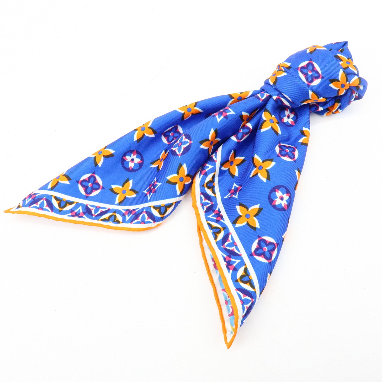 Louis Vuitton Monogram Silk 100% Scarf Blue Orange M73843