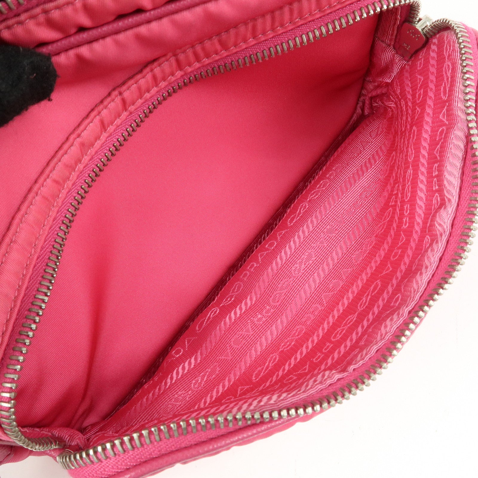 PRADA Triangle Logo Nylon Leather Shoulder Bag Pink BT1010