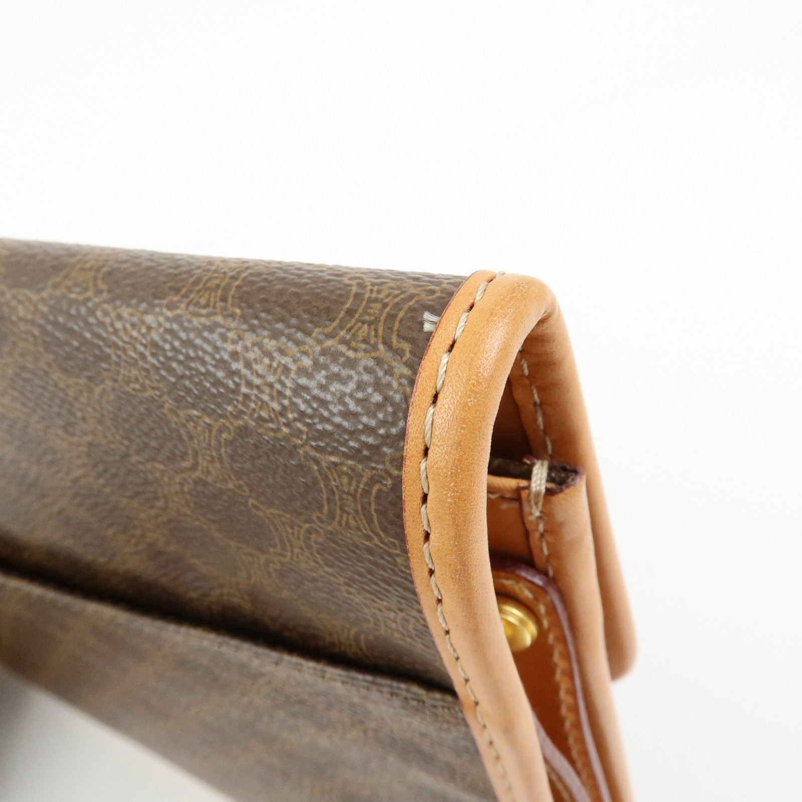 CELINE Logo Macadam PVC Leather Clutch Bag Flat Pouch Brown