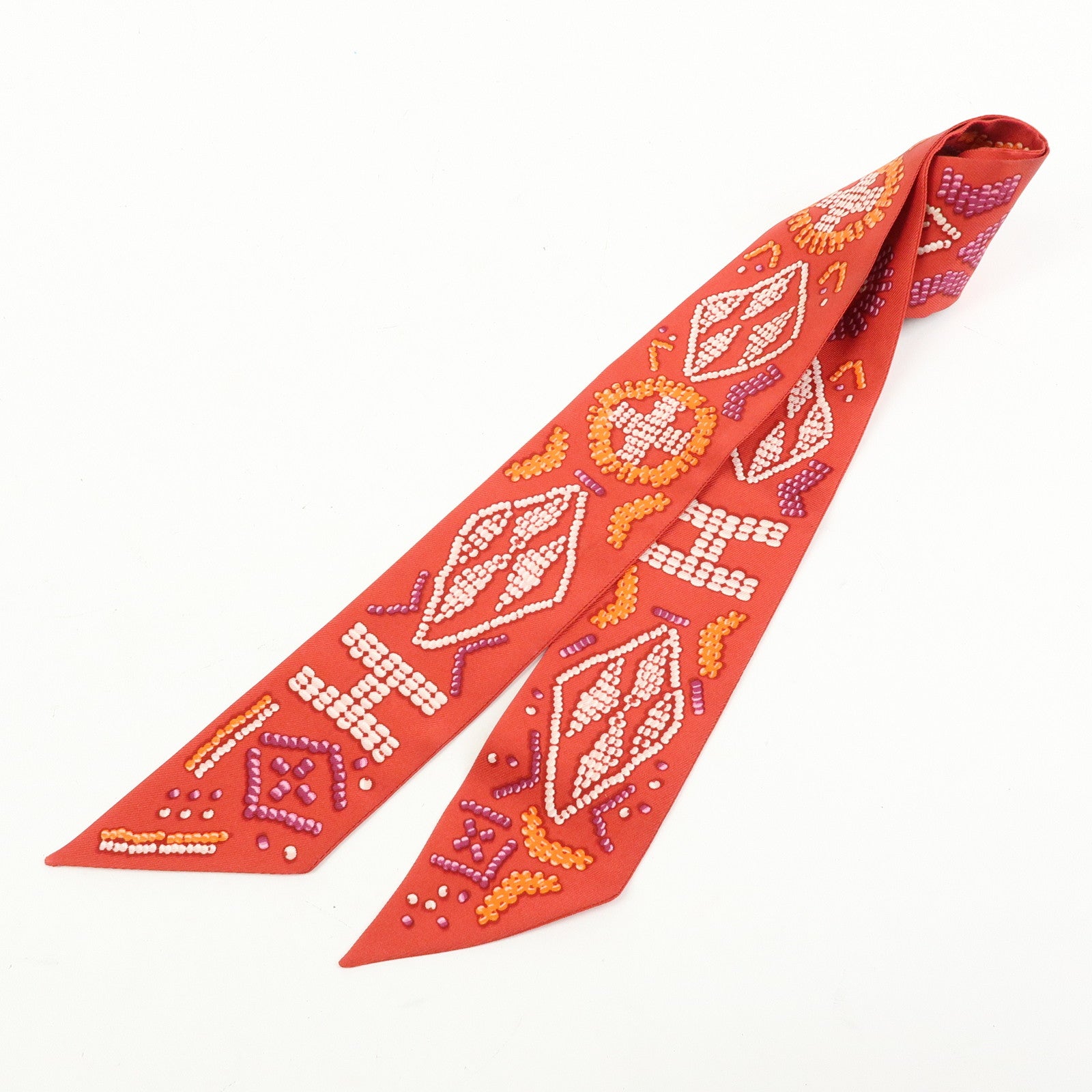 HERMES Twilly Silk 100% Scarf KELLY EN PERLES Red