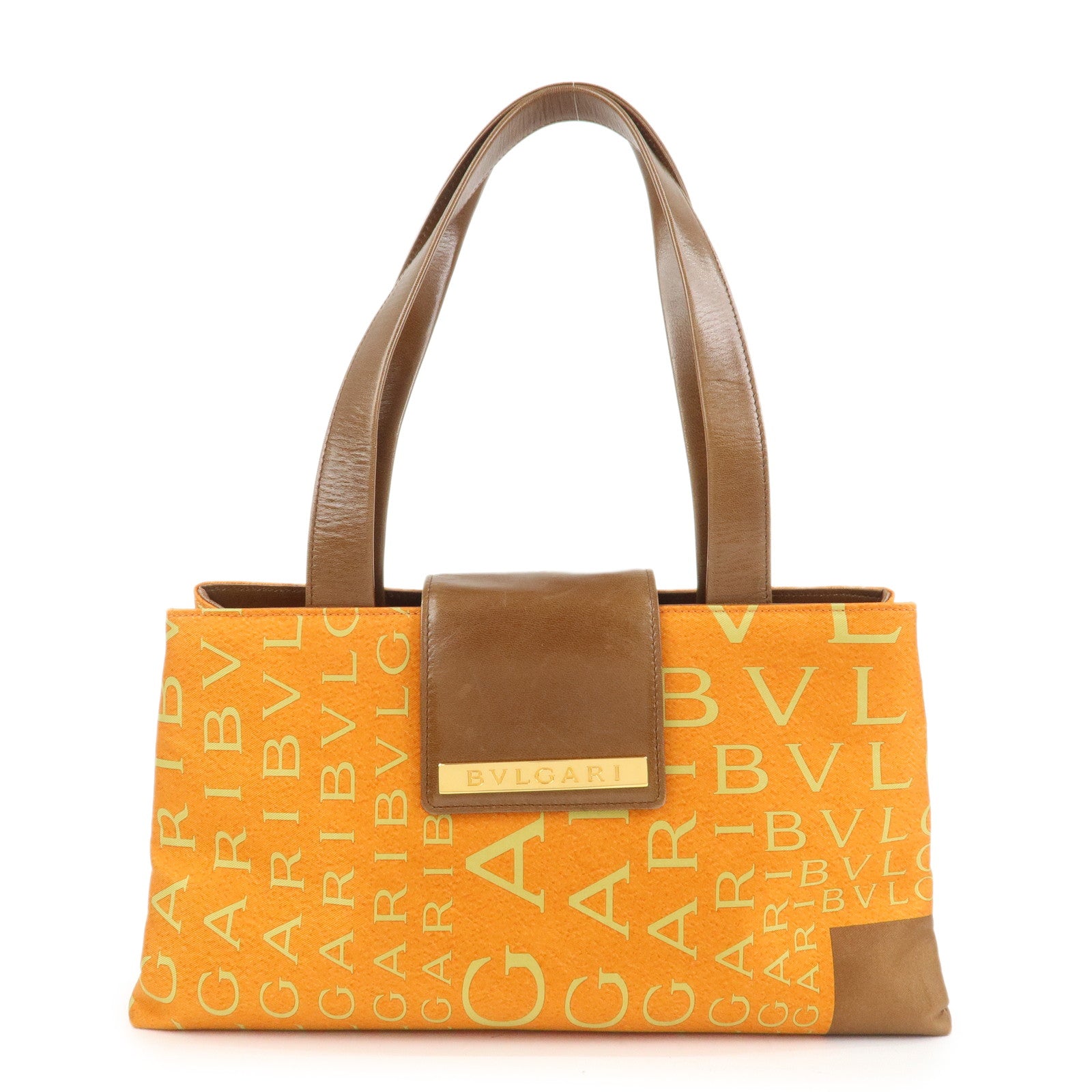 BVLGARI Logo Mania Nylon Leather Shoulder Bag Orange Brown RV EREM