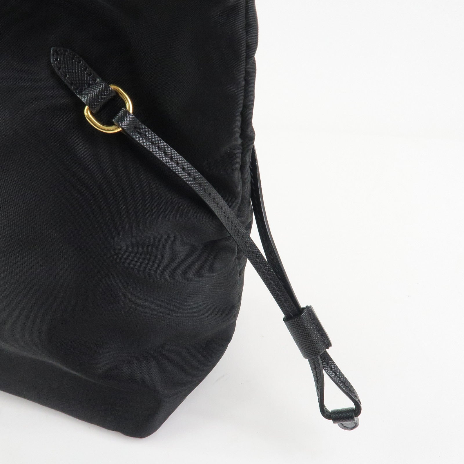 PRADA Logo Nylon Saffiano Leather Tote Bag Shoulder Bag Black
