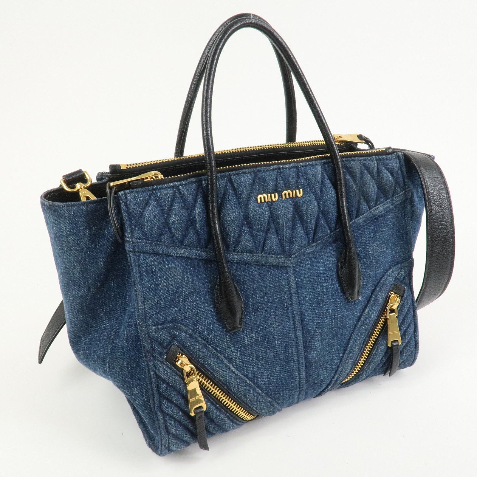 MIU MIU Biker Denim 2Way Tote Bag Hand Bag Shoulder Bag Blue RN1031