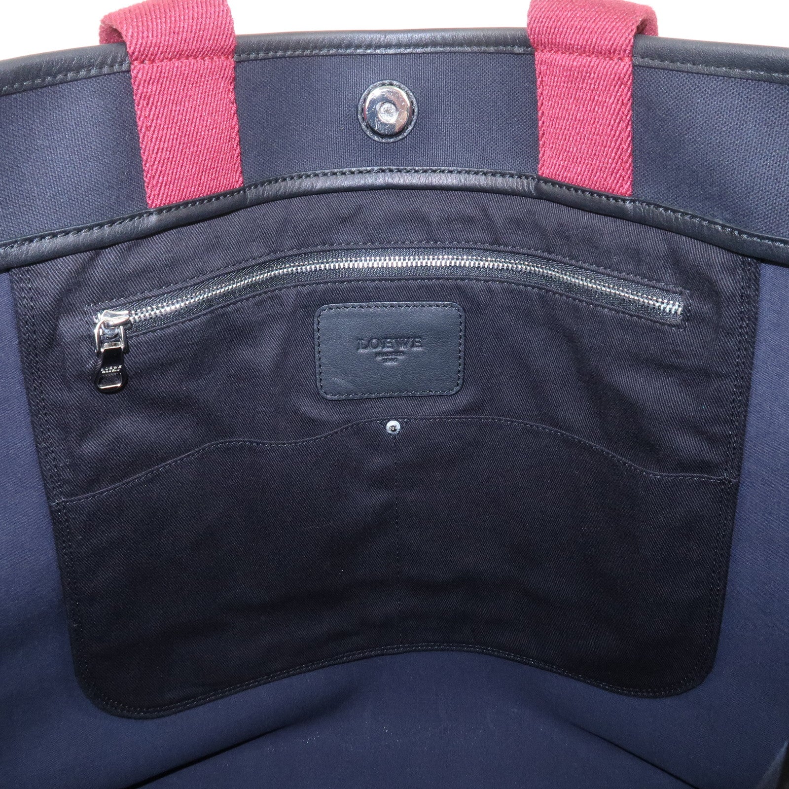 LOEWE Heritage Canvas Leather Tote Bag Hand Bag Black Bordeaux