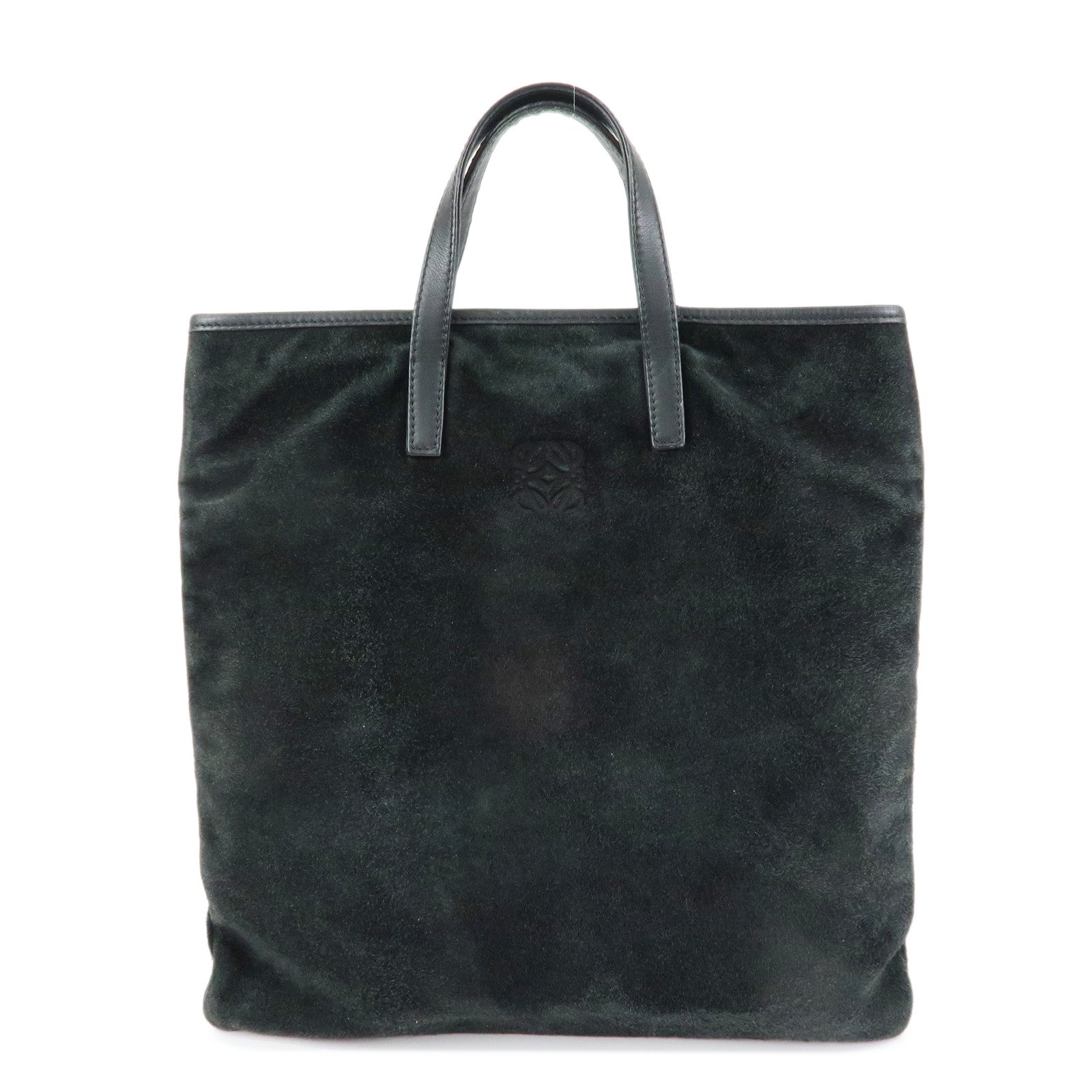 LOEWE Anagram Suede Leather Hand Bag Tote Bag Black