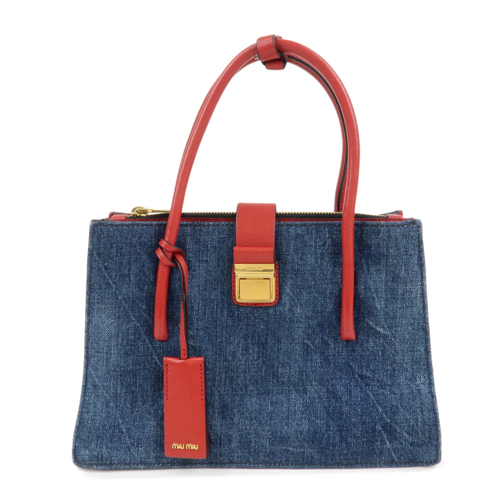 MIU MIU Denim Leather Denim 2Way Bag Hand Bag Shoulder Bag RN1104