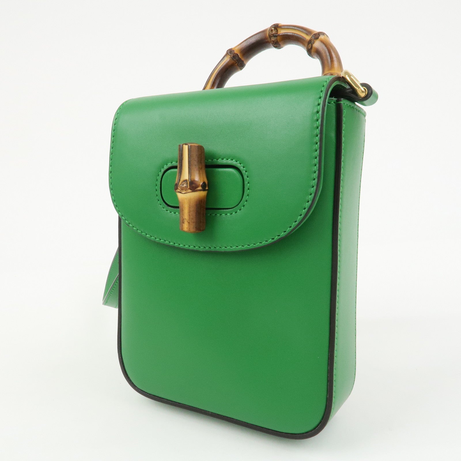 GUCCI Bamboo Leather 2Way Bag Backpack Shoulder Bag Green 702106