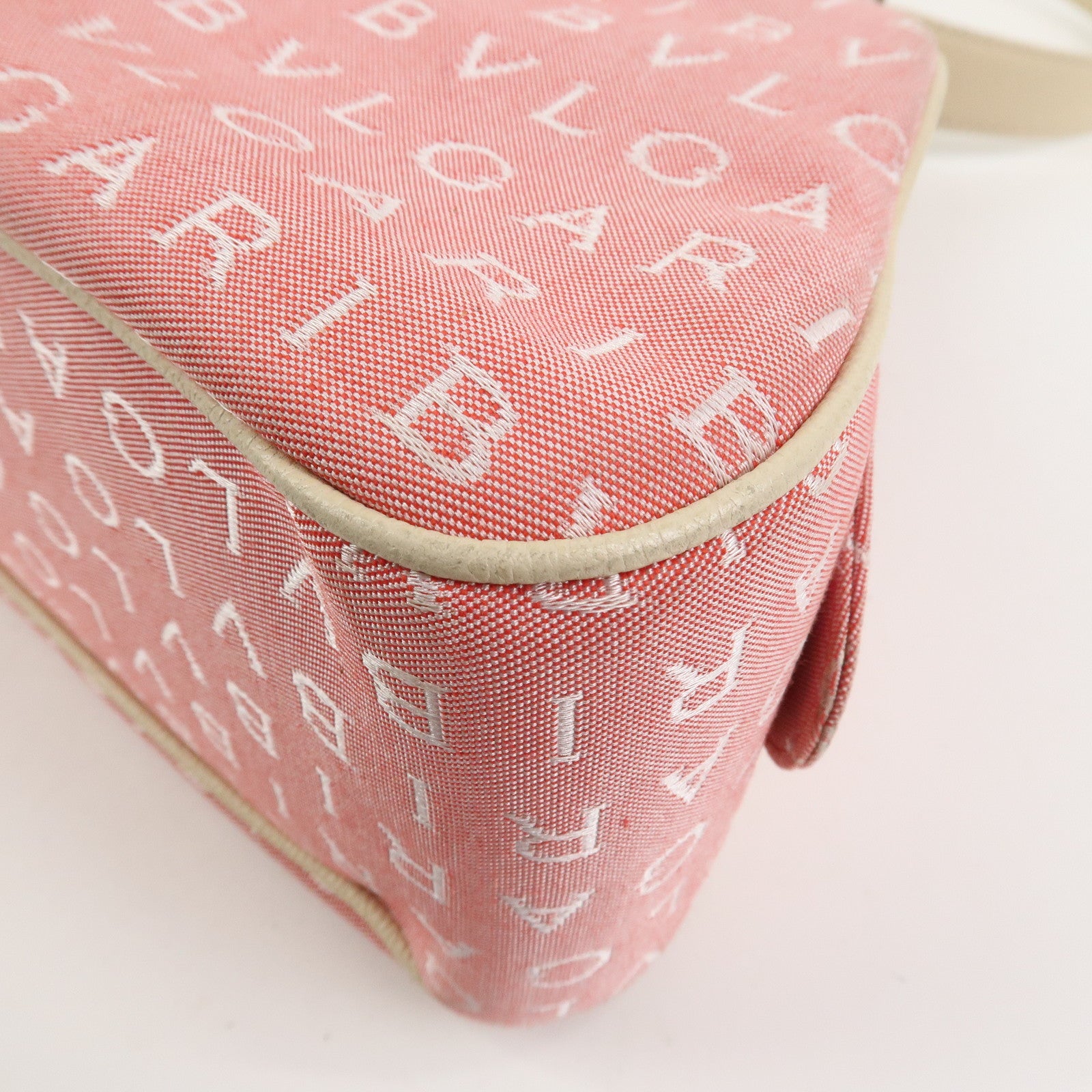 BVLGARI Logo Mania Canvas Leather Shoulder Bag Hand Bag Pink