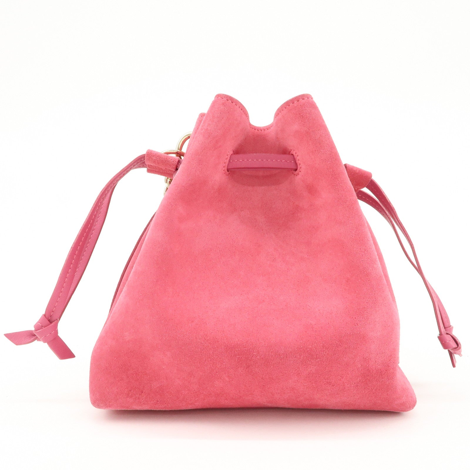 JIMMY CHOO Callie Drawstrings S Suede Chain Shoulder Bag Pink Used