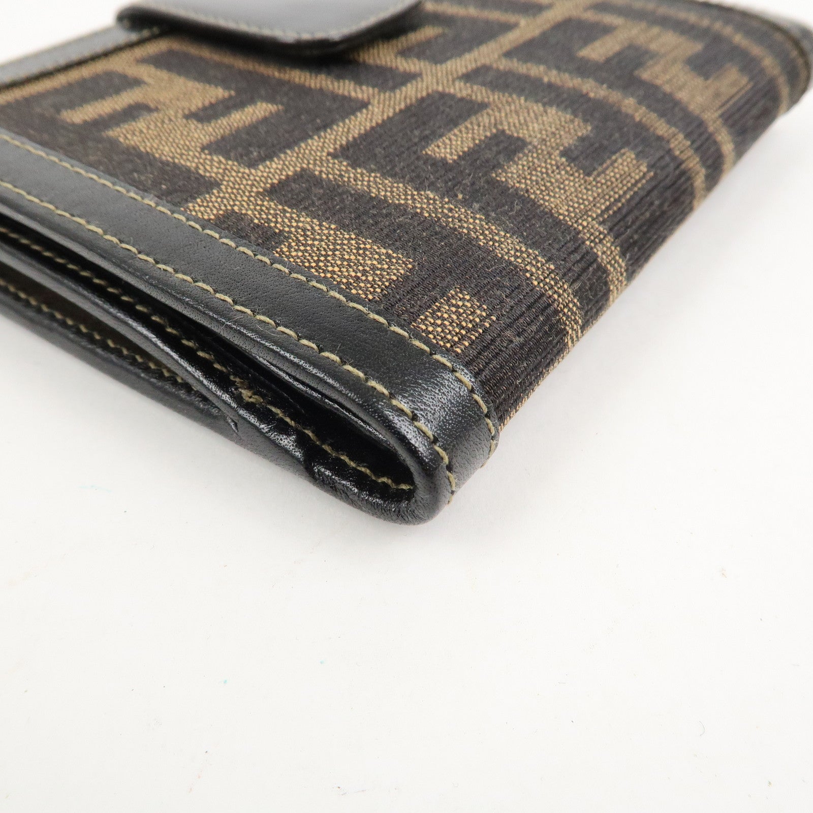 FENDI Zucca Kiss Lock Canvas Leather Bi-fold Wallet Brown 30207