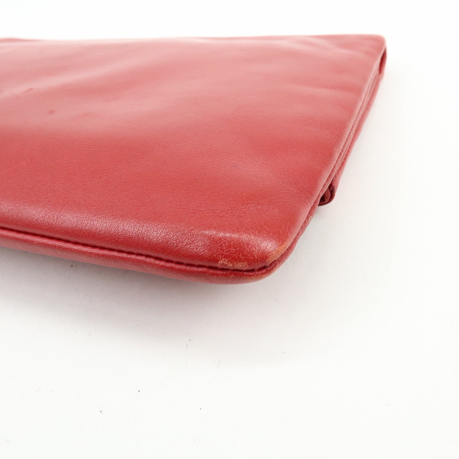 SAINT LAURENT PARIS Leather Clutch Bag Flat Pouch Red 328198